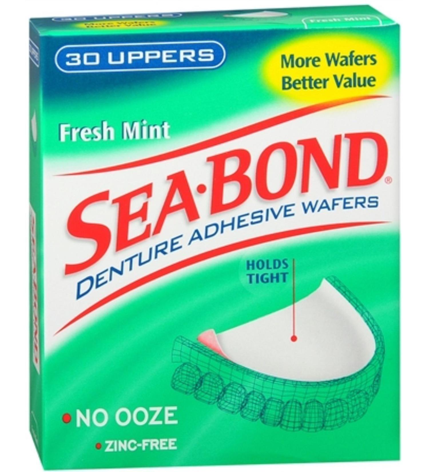 SEA-BOND Denture Adhesive Seals Uppers Fresh Mint, 30 Each (Pack of 4)