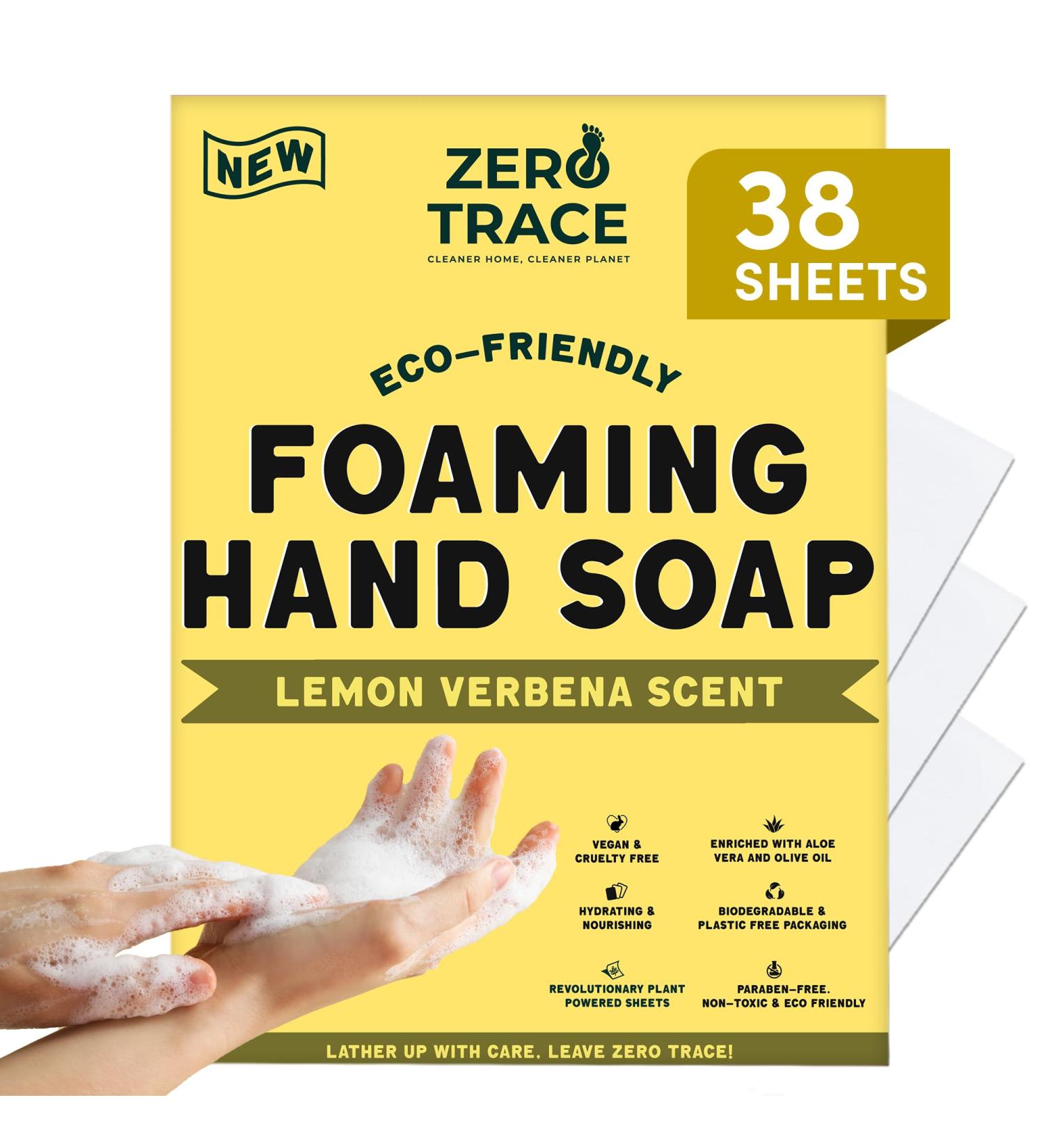 ZERO TRACE Foaming Hand Soap Sheets - Eco-Friendly Plastic-Free Handwash Concentrate 152 Fl Oz Equivalent Lemon Verbena Scent 38 Count - Buy Online on GoSupps.com