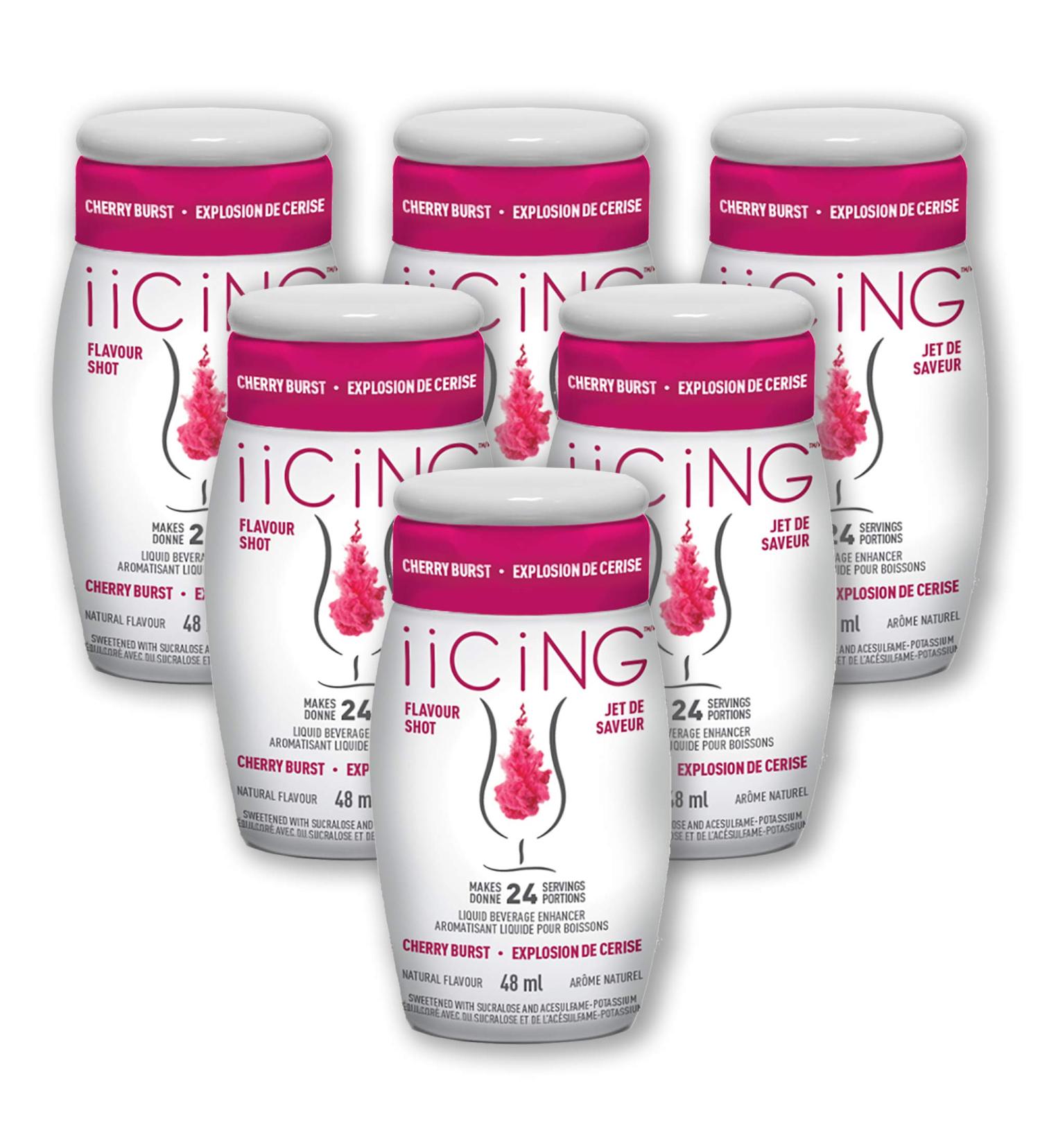 iiCiNG Flavour Shot Cherry Burst All Natural flavours | Zero Calories | 1 bottle | 48ml | 24 servings | You re in control of your own flavour | All you need to do is squirt 6 pack Cherry Burst - ca 48 ml (Pack of 6) - Buy Online on GoSupps.com