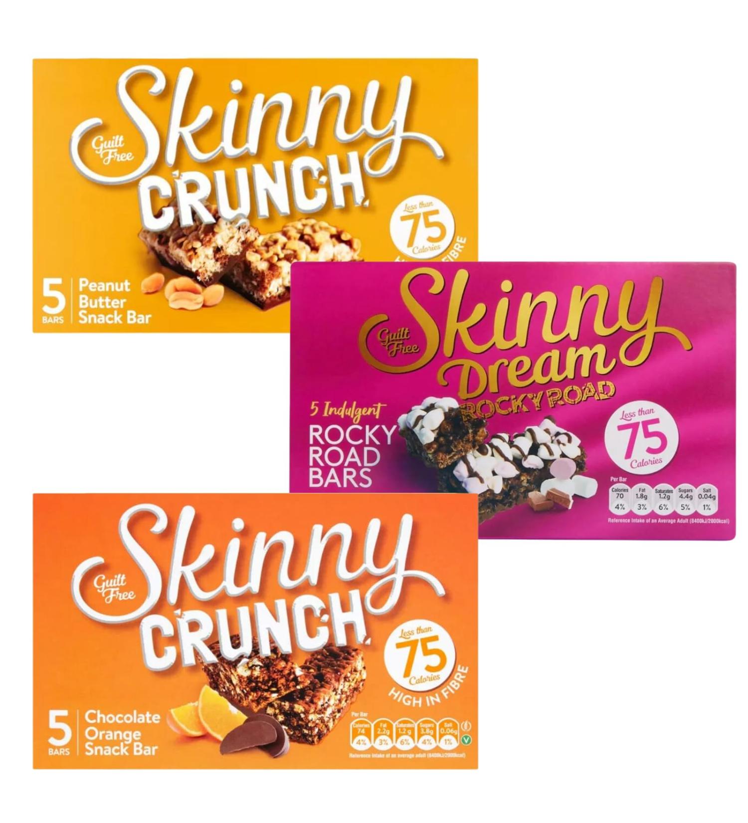 Skinny Crunch Peanut Butter Snack Bars Skinny Crunch Chocolate Orange Snack Bars Skinny Dream Rocky Road Bars - Buy Online on GoSupps.com