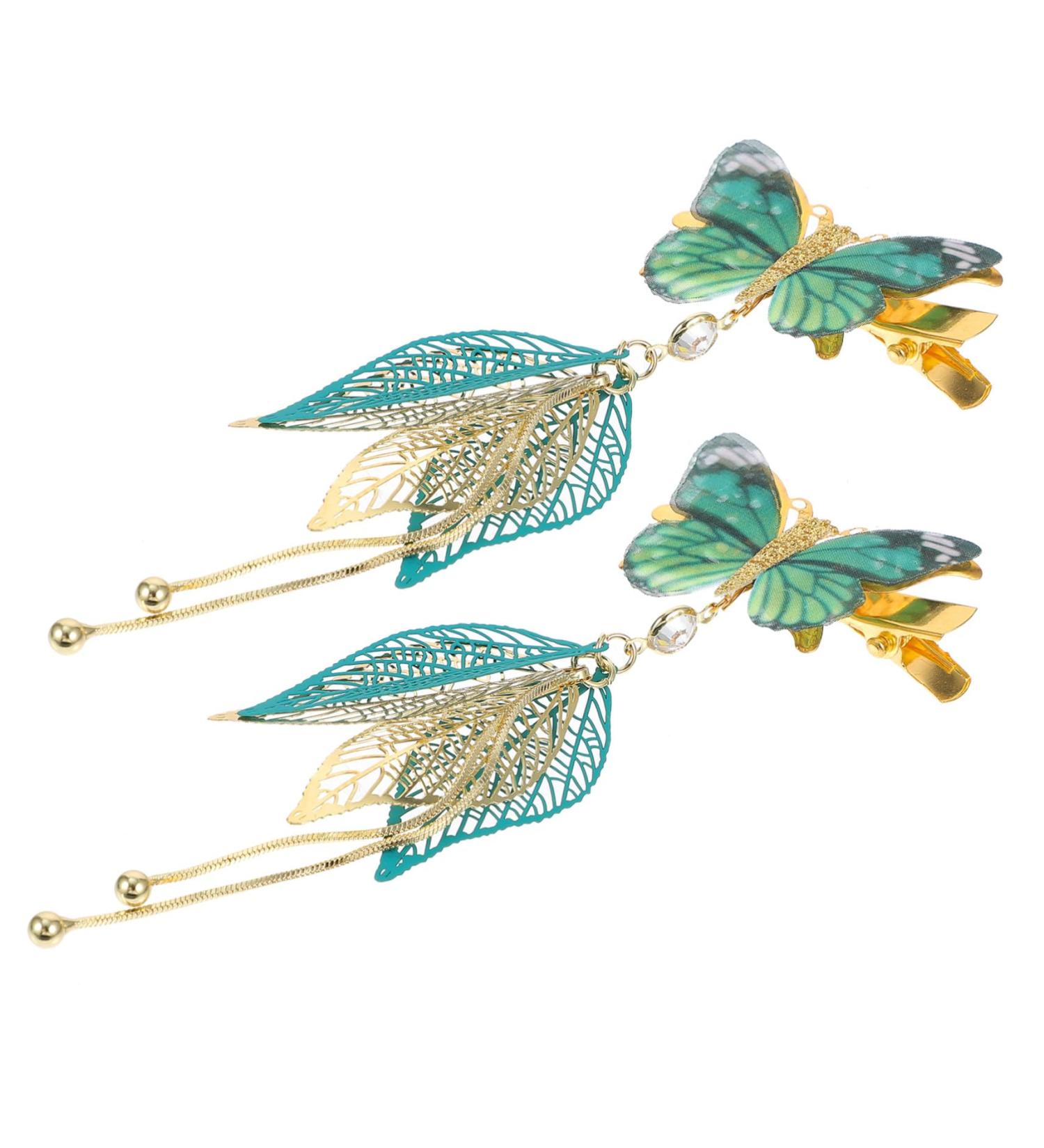 FRCOLOR 2 Pairs Tulle Butterfly Hair Clip Chinese Style Barrettes Hair Clip with Tassel Flower Headdress Snap Barrettes Hair Barrettes Tassel Hairpins Green Leaves Women's Vintage Cloth - Buy Online on GoSupps.com