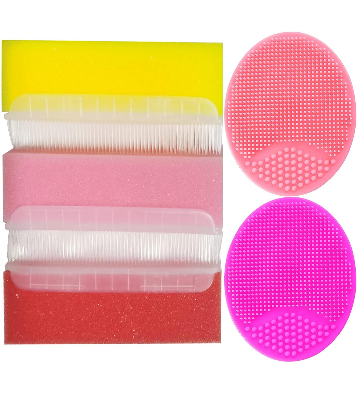 Baby Bath Brush Set - Silicone Scrubbers and Sponge Brushes for Cradle Cap and Dry Skin | Gentle Exfoliation and Baby Care Essential (Orange + Red + Pink) - Buy Online on GoSupps.com