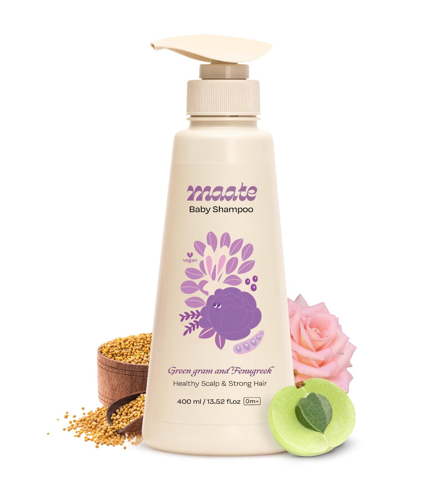MAATE Baby Shampoo 400ml | Ayurvedic Hair Care for Kids 0-12 | Tear-Free Chemical-Free Deep Cleansing Formula with Shikakai & Amla - Buy Online on GoSupps.com