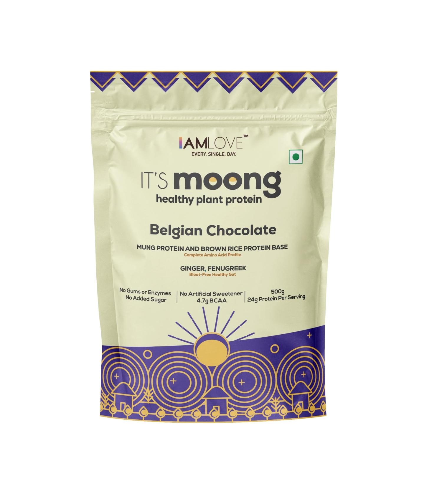 Buy I AM LOVE Vegan Protein Powder - Moong & Brown Rice Isolate 22g Protein Gluten Free Easy to Digest - Belgian Chocolate Flavor for Men & Women - Buy Online on GoSupps.com