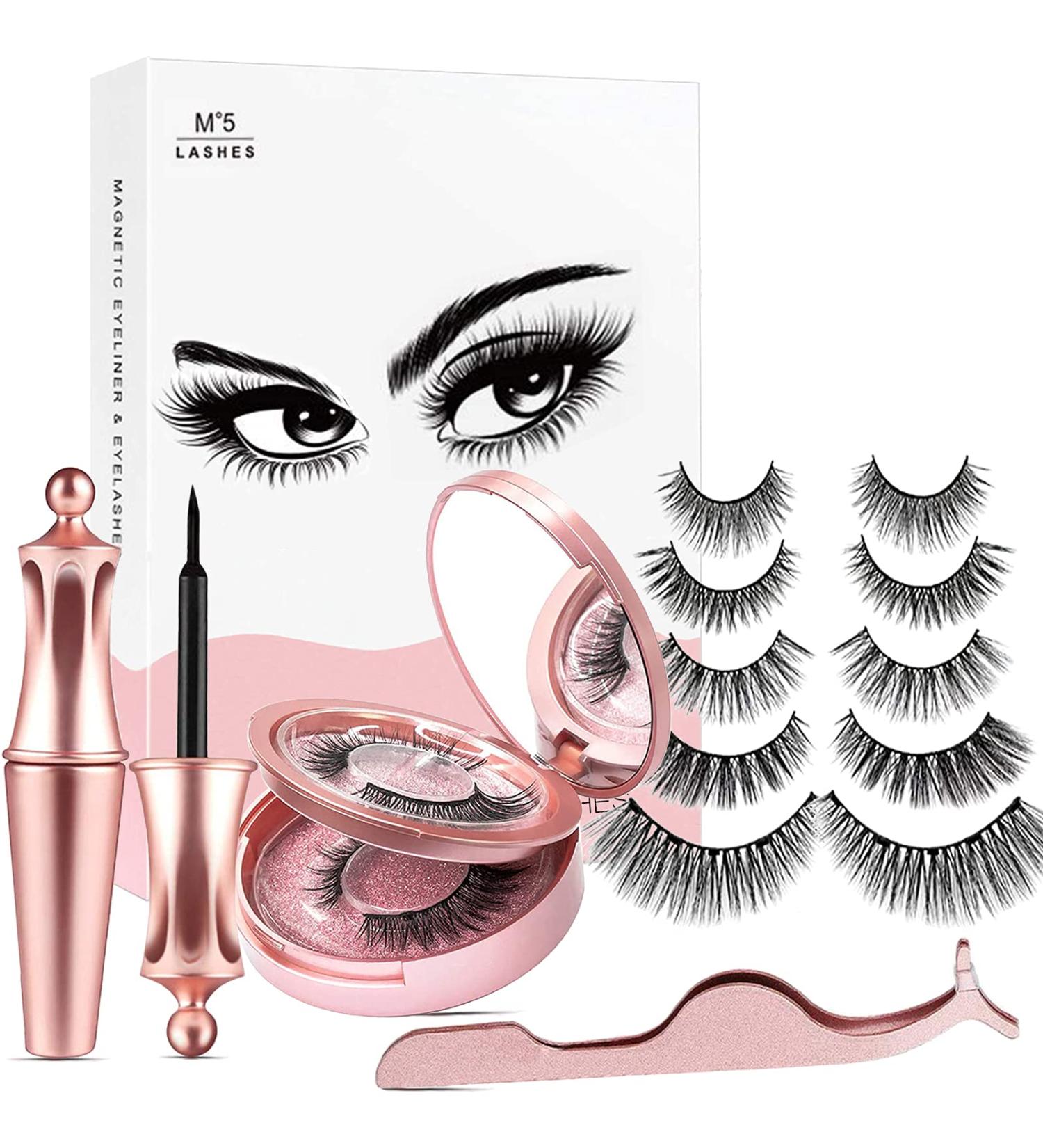Magnetic Eyelashes - Aikvigss 5 Pairs 3D Waterproof Liner Set | Reusable & Easy Apply with Tweezers - Buy Online on GoSupps.com