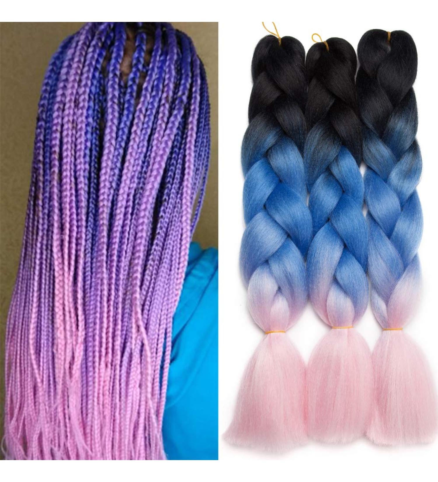 Buy Tess Braids Extensions - 60cm Jumbo Kanekalon Hair Braids (3 Pack: Black/Blue/Pink) for Box Braids - 100g Bundles - Ombre Hair Extensions - Buy Online on GoSupps.com