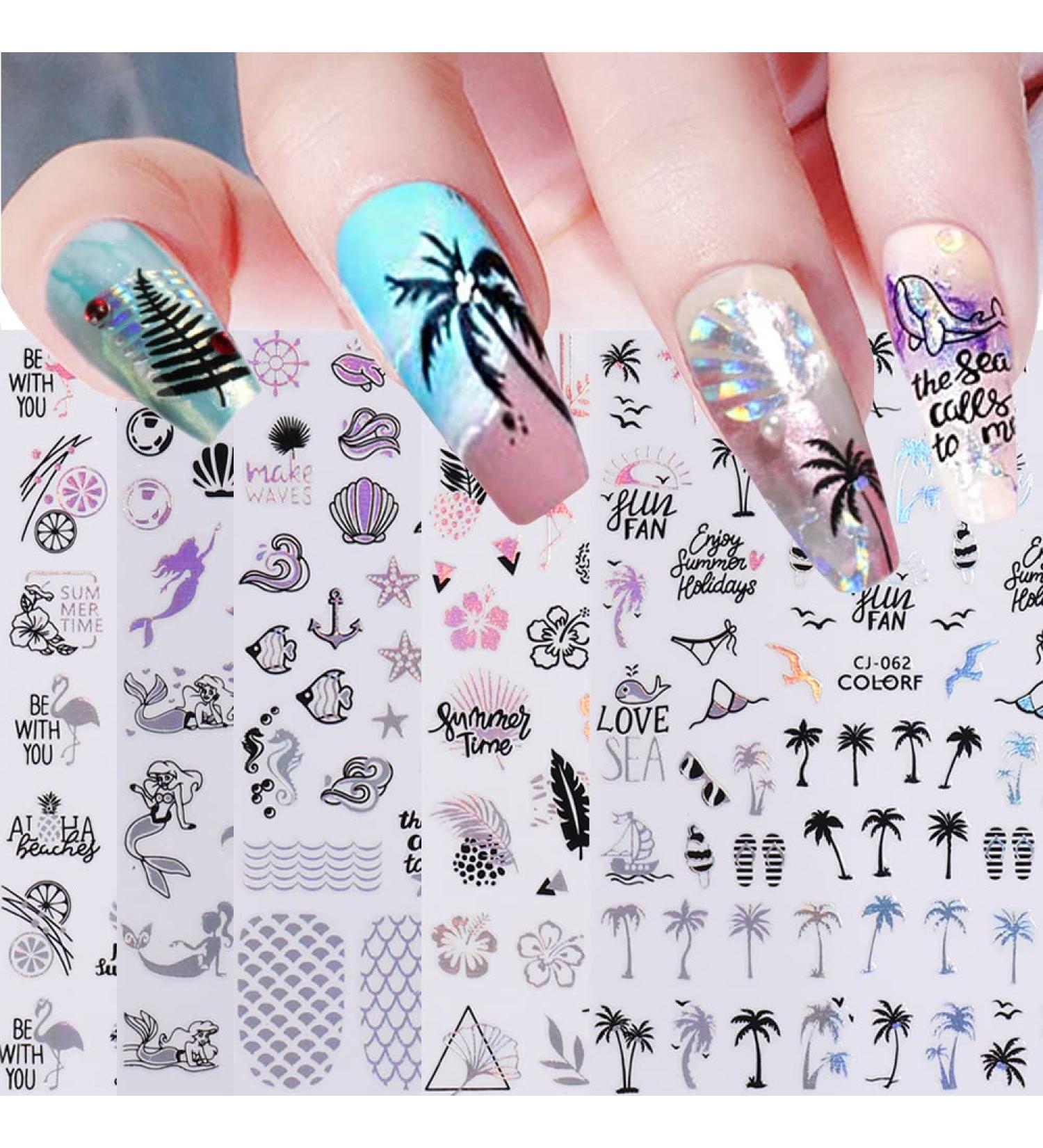 Summer Nail Stickers: Holographic Beach Decals - 3D Self-Adhesive Nail Art for Women & Girls (8 Sheets) - Buy Online on GoSupps.com