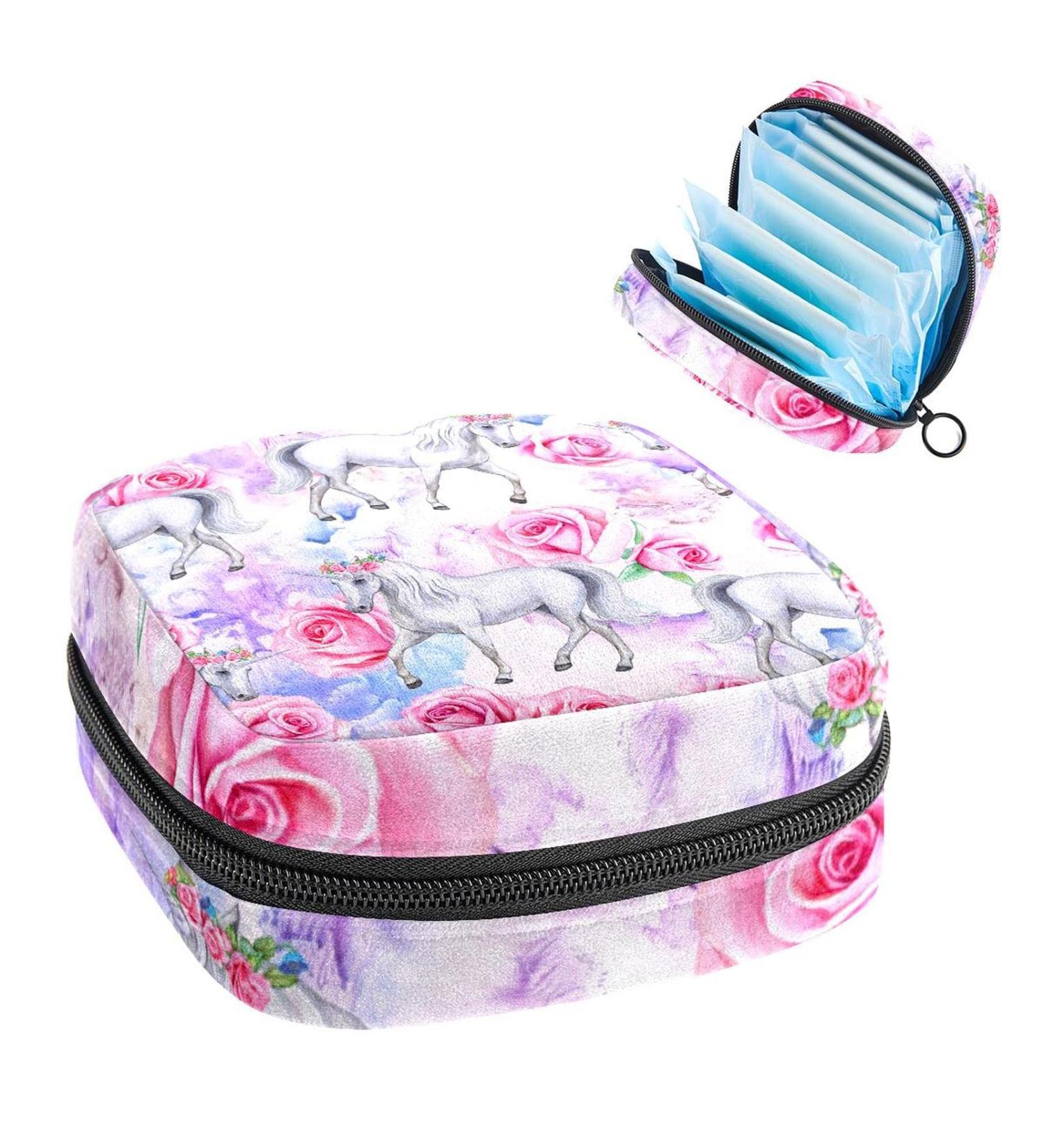 Women's Portable Period Kit - Bonds Storage Pockets Holder in White Floral Pattern | Feminine Product Bag for Girls - Buy Online on GoSupps.com