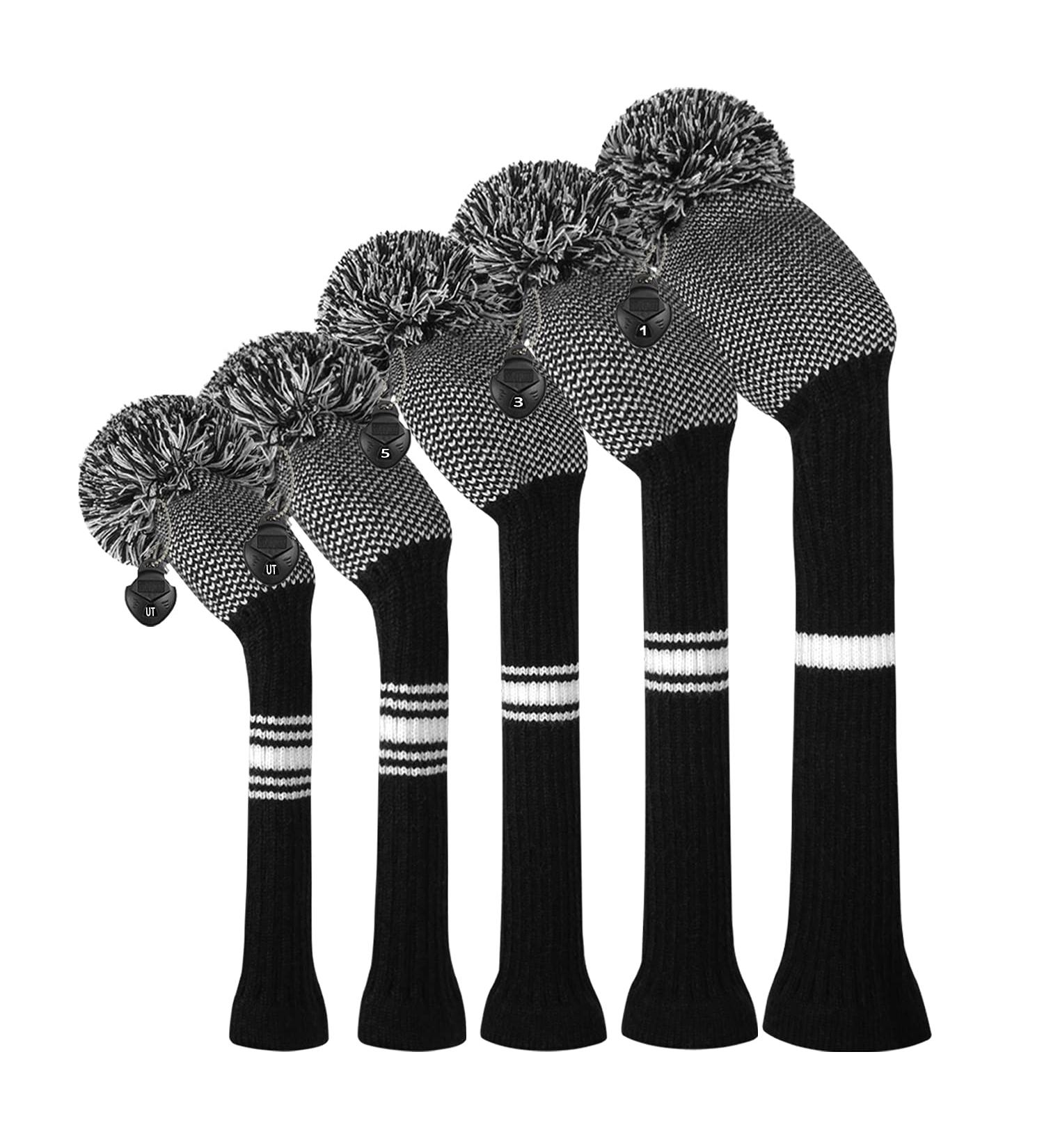 Scott Edward Knit Golf Club Cover Set - 5 Head Covers for Woods & Driver | Protects 460cc Driver, 1 Fairway Wood, 2 Hybrid/UT2 | Rotating Club Number Tags | Black White Dot - Buy Online on GoSupps.com