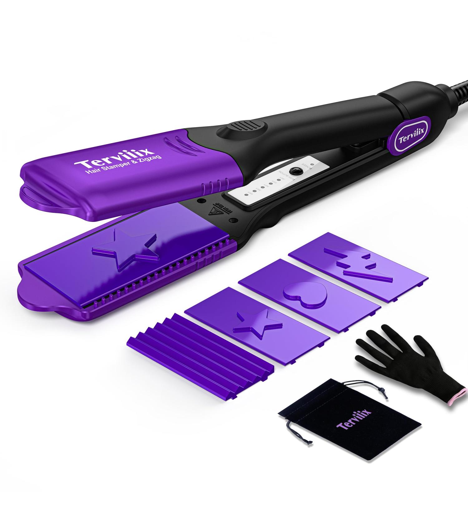 Terviiix Hair Crimper & 3D Hair Stamper with 4 Interchangeable Plates Including Zigzag & 3 Fun Patterns Crimper Hair Tool for Hair Keratin & Argan Oil Infused Crimping Iron for Volume Purple - Buy Online on GoSupps.com