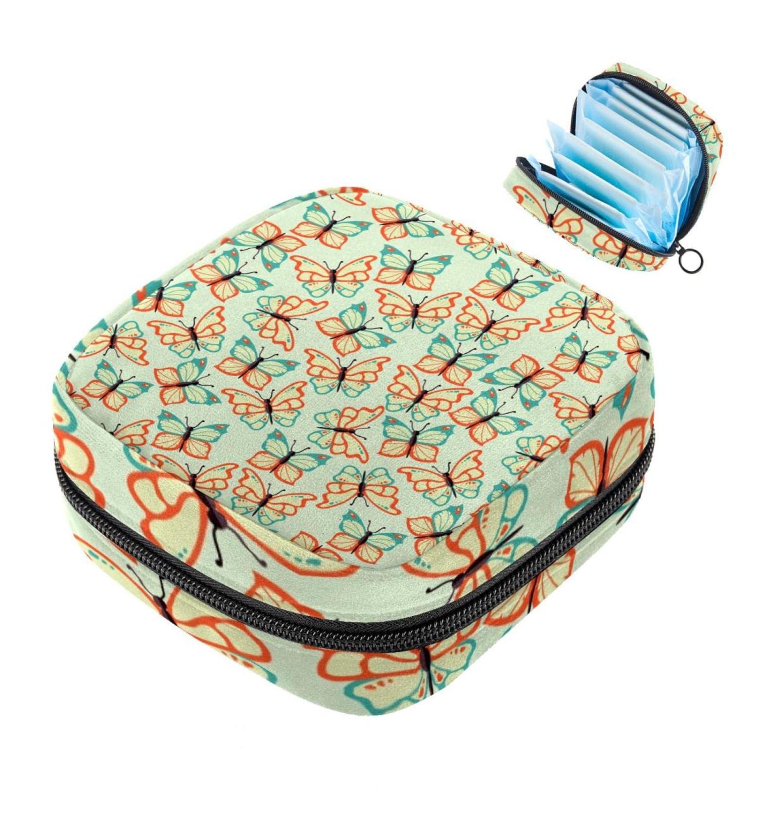 Flat Butterflies Women's Menstrual Pad & Cup Bag - Portable Zipper Storage for Teens & Girls - Buy Online on GoSupps.com