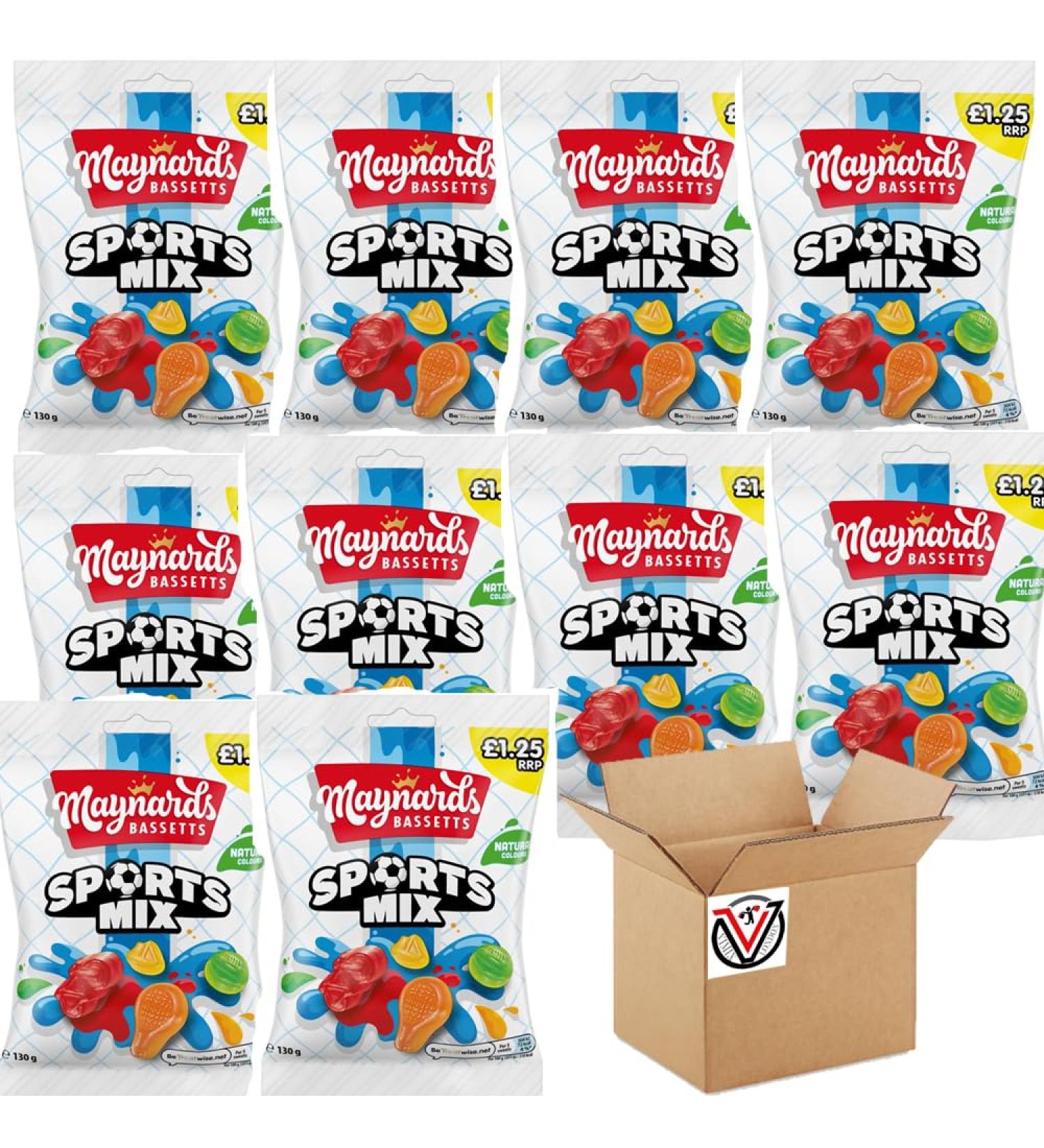10 x Maynardds Bassets Sports Mix Sweets Bag 1.25 PMP 130g - VIMIX | Full Box - Buy Online on GoSupps.com