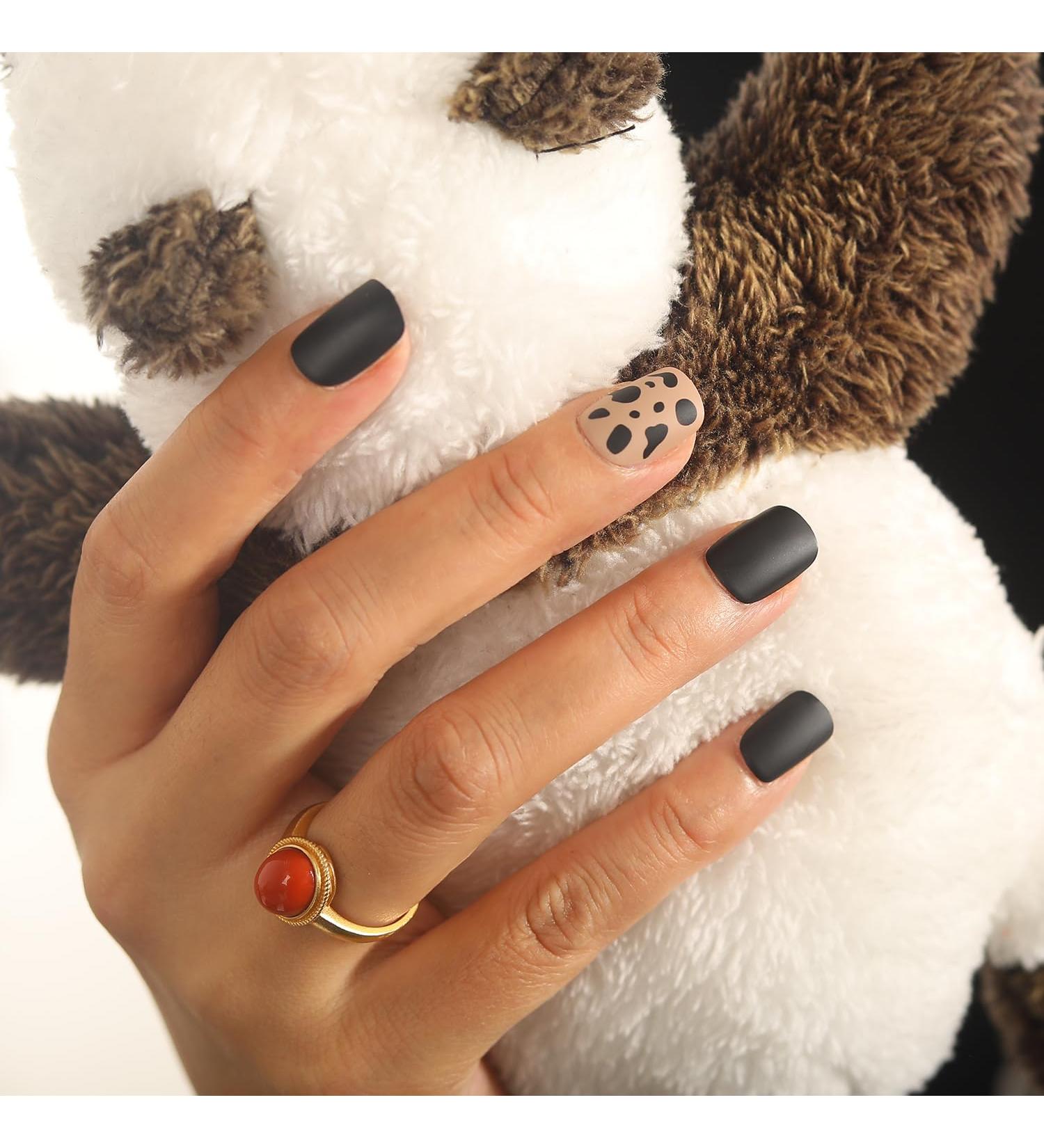 48 PCS Press On Nails - Short Square Leopard Print Reusable ABS Fake Nails Kit Salon-Quality in 12 Sizes - Brown & Black Wild West Design - Buy Online on GoSupps.com