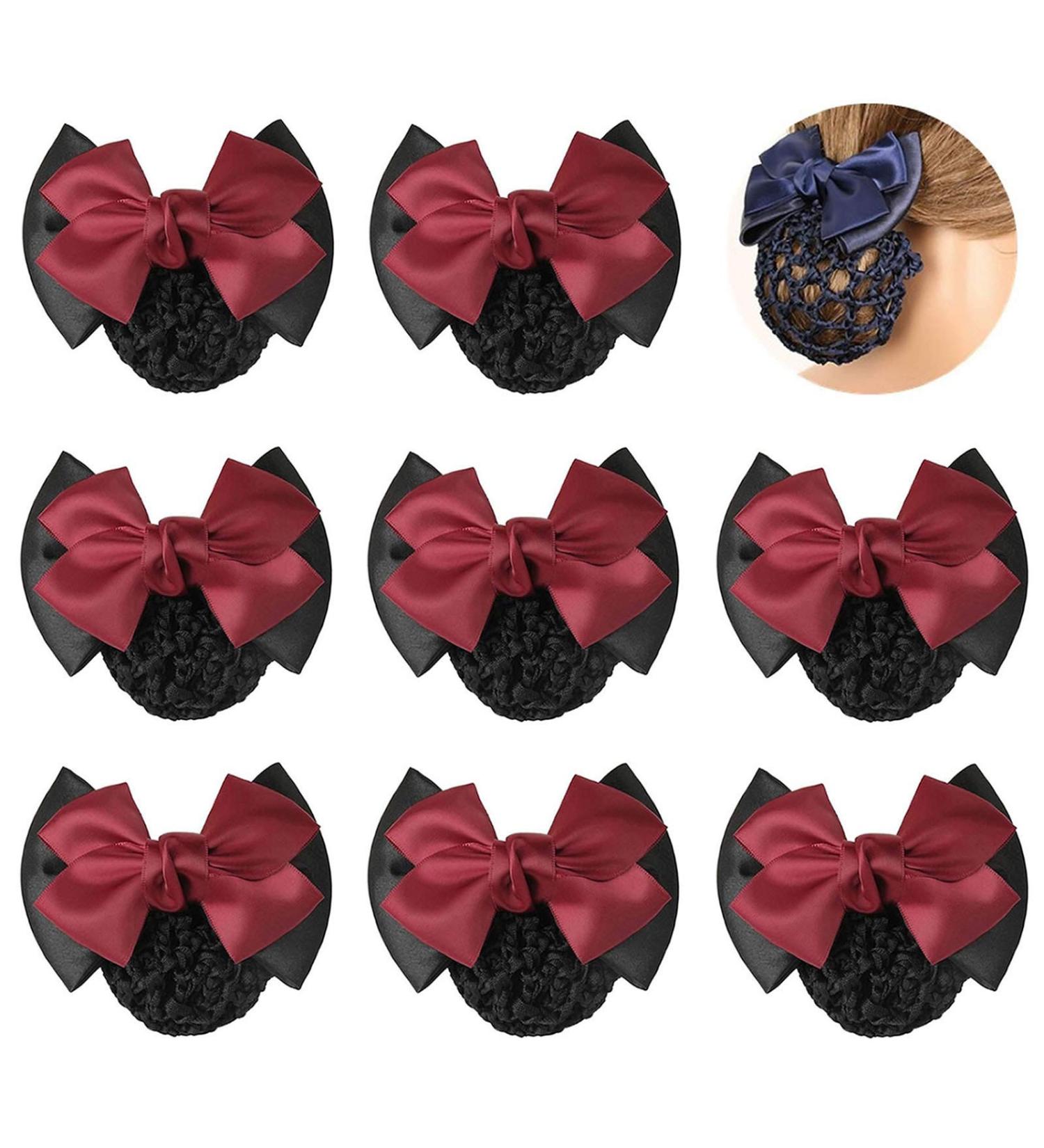 TXIN 9-Piece Women Hair Snood Set with Satin Bow and Crochet Bowknot - Non-slip Red Net Bun Cover Hair Accessories for Girls - Buy Online on GoSupps.com