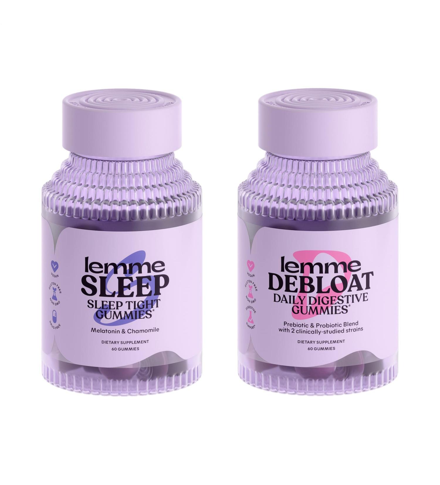 Lemme Sleep & Debloat Bundle - Sleep Gummies a Drug-Free Nighttime Aid & Debloat Gummies for Digestive & Gut Health Probiotics & Prebiotics - Gluten Free Gelatin Free Non-GMO - 60 Ct. Each - Buy Online on GoSupps.com