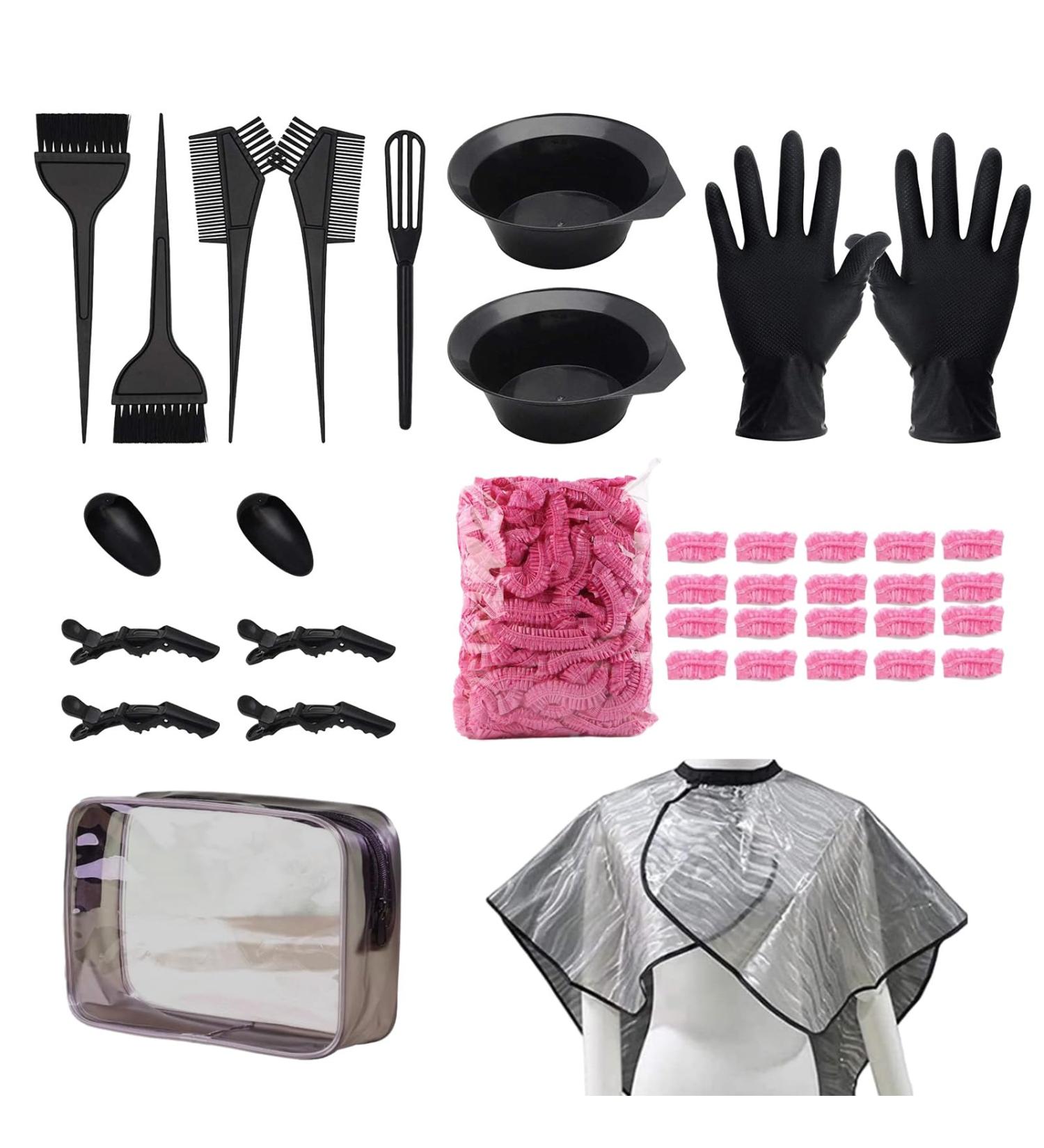29 Pcs Hair Colouring Kit for DIY Beauty Salon - Hair Dye Tools for Men & Women - Includes Bowl, Brush, Gloves, Clips, Ear Cover - Buy Online on GoSupps.com