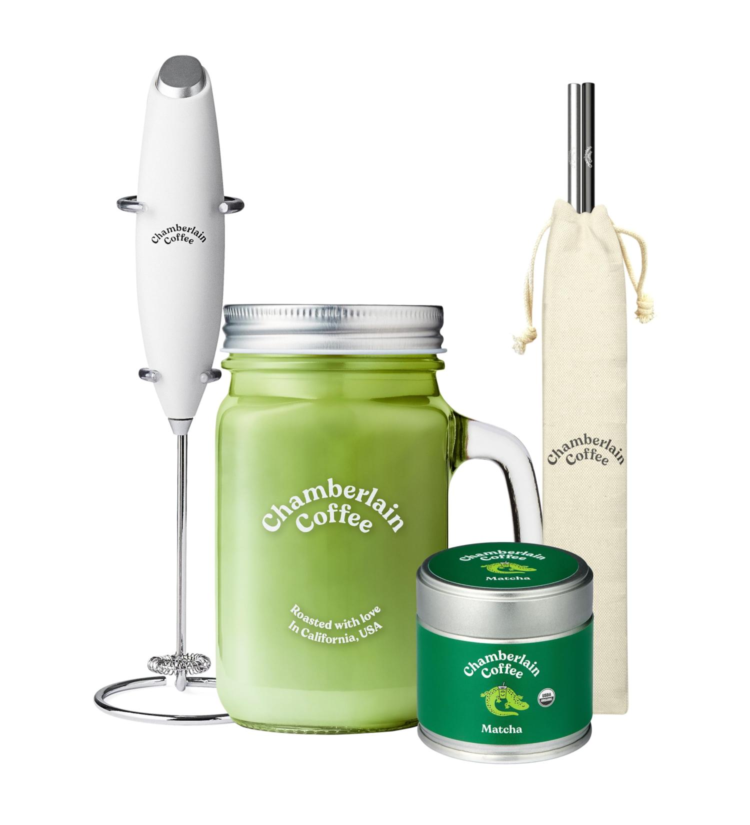 Chamberlain Coffee Matcha Starter Pack - Green Tea Matcha Powder Kit - Ceremonial Grade Matcha Tea Milk Frother Mason Jar Stainless Steel Straws - 1.06 Oz Tin Original Matcha - Buy Online on GoSupps.com