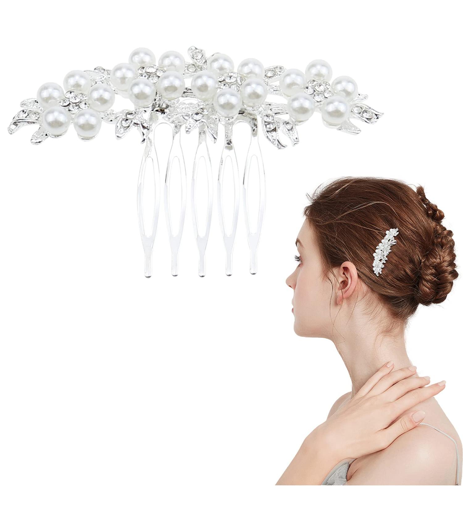 DonLeeving Bridal Wedding Diamante Hair Clip Comb Pearl Bridal Hair Accessories Pearls Wedding Decoration Headpiece for Women Ladies Brides and Bridesmaids Silver - Buy Online on GoSupps.com