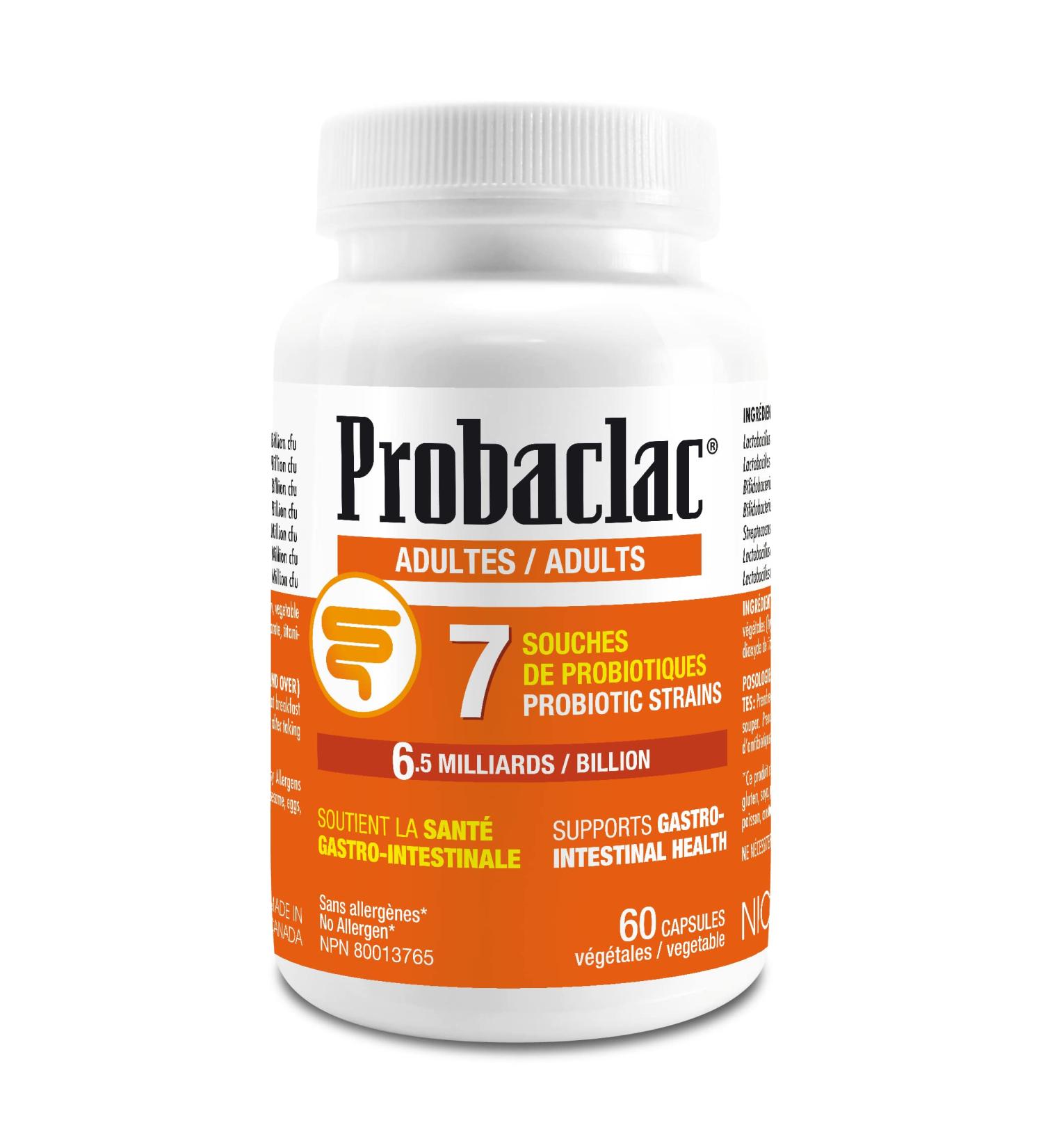 Probaclac Probiotics for Adults 120 and 60 and 30 caps. Probiotics help support gastrointestinal health and Bloating Relief and Contribute to a Natural Healthy Intestinal Flora. Seven strains of probiotic and lactic ferment complex (60 Unflavored) - Buy Online on GoSupps.com