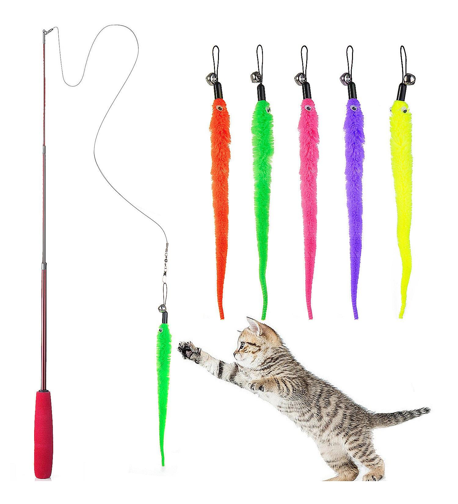 Shop Dasalles Interactive Cat Toys - Retractable Natural Spring Rod & 5 Replacement Fishing Worms | International Shipping Available - Buy Online on GoSupps.com