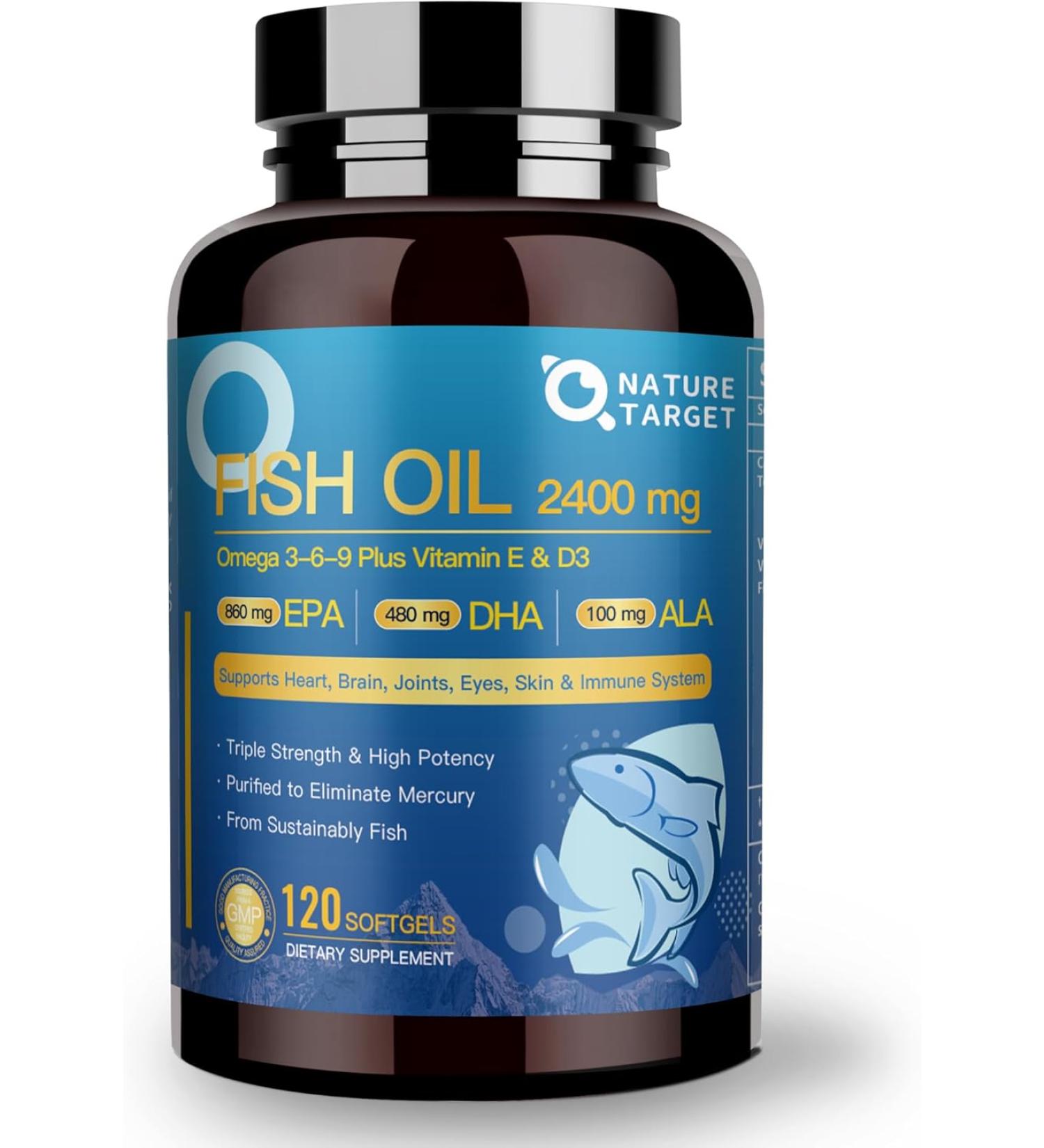 NATURE TARGET Triple Omega 3 6 9 Fish Oil 2400mg - 120 SoftGels  - Buy Online on GoSupps.com
