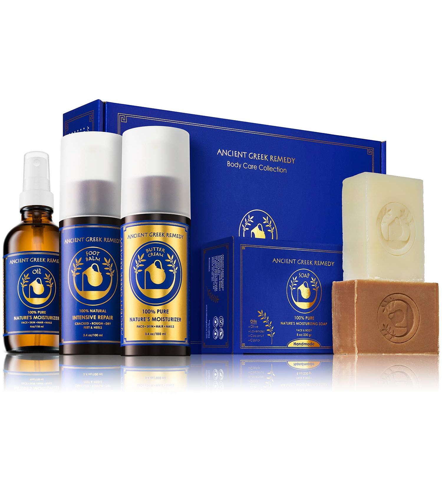 Organic Lavender Spa Gift Set for Women and Men - Ancient Greek Remedy Skin Care with Body Oil, Face Cream, Foot Lotion, and Soap Bars - Buy Online on GoSupps.com