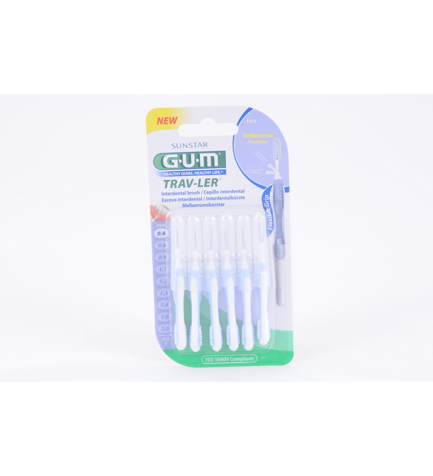 GUM TRAV-LER interdental brushes 6 pieces ISO 0 light blue 0.6mm 3-pack (3x 6 pieces)