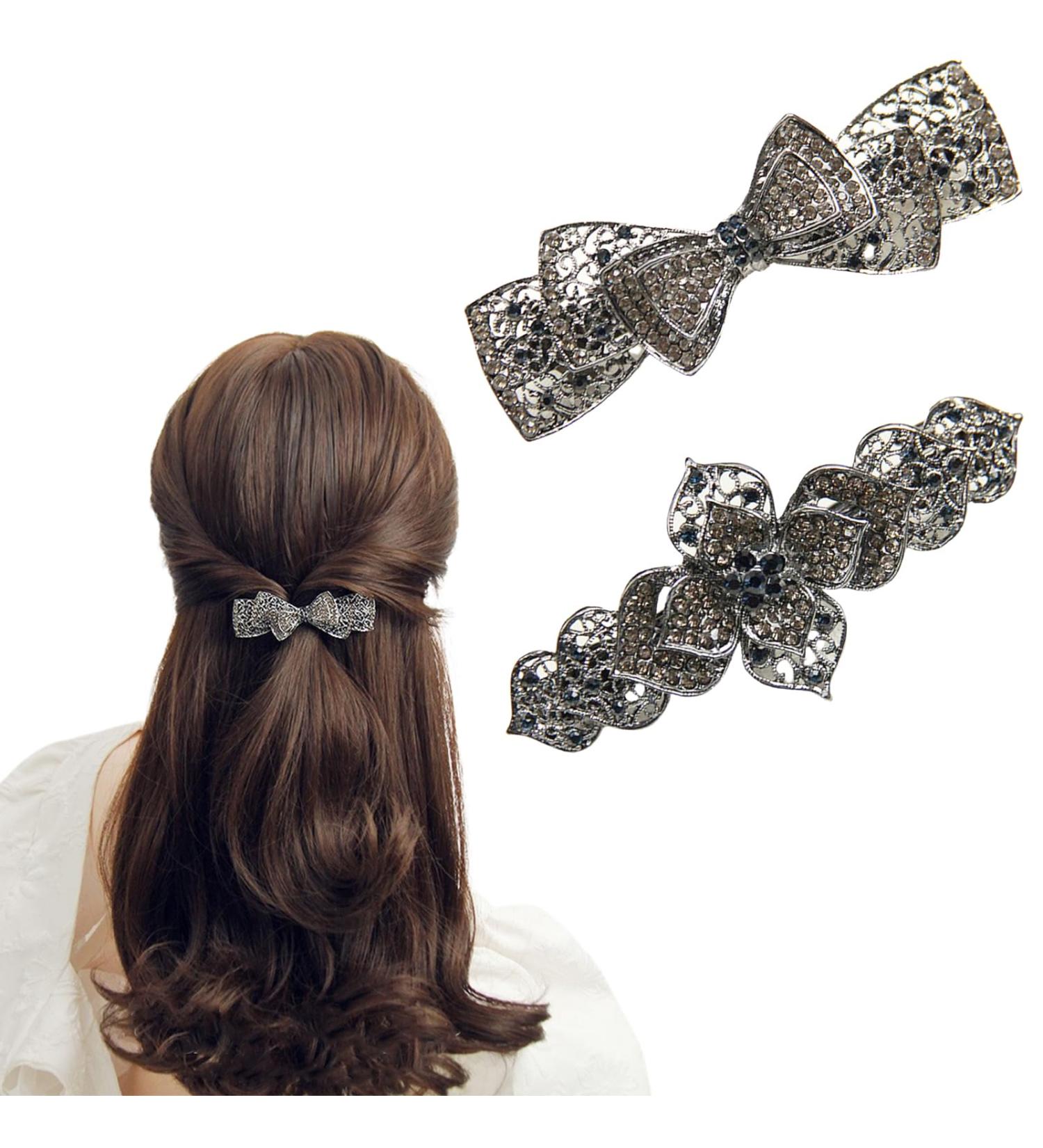 Rhinestone Pearl Hair Clips | Antique Crystal Barrette | Elegant Jewelry Hair Accessories for Women | Bridal Wedding Gift - Buy Online on GoSupps.com