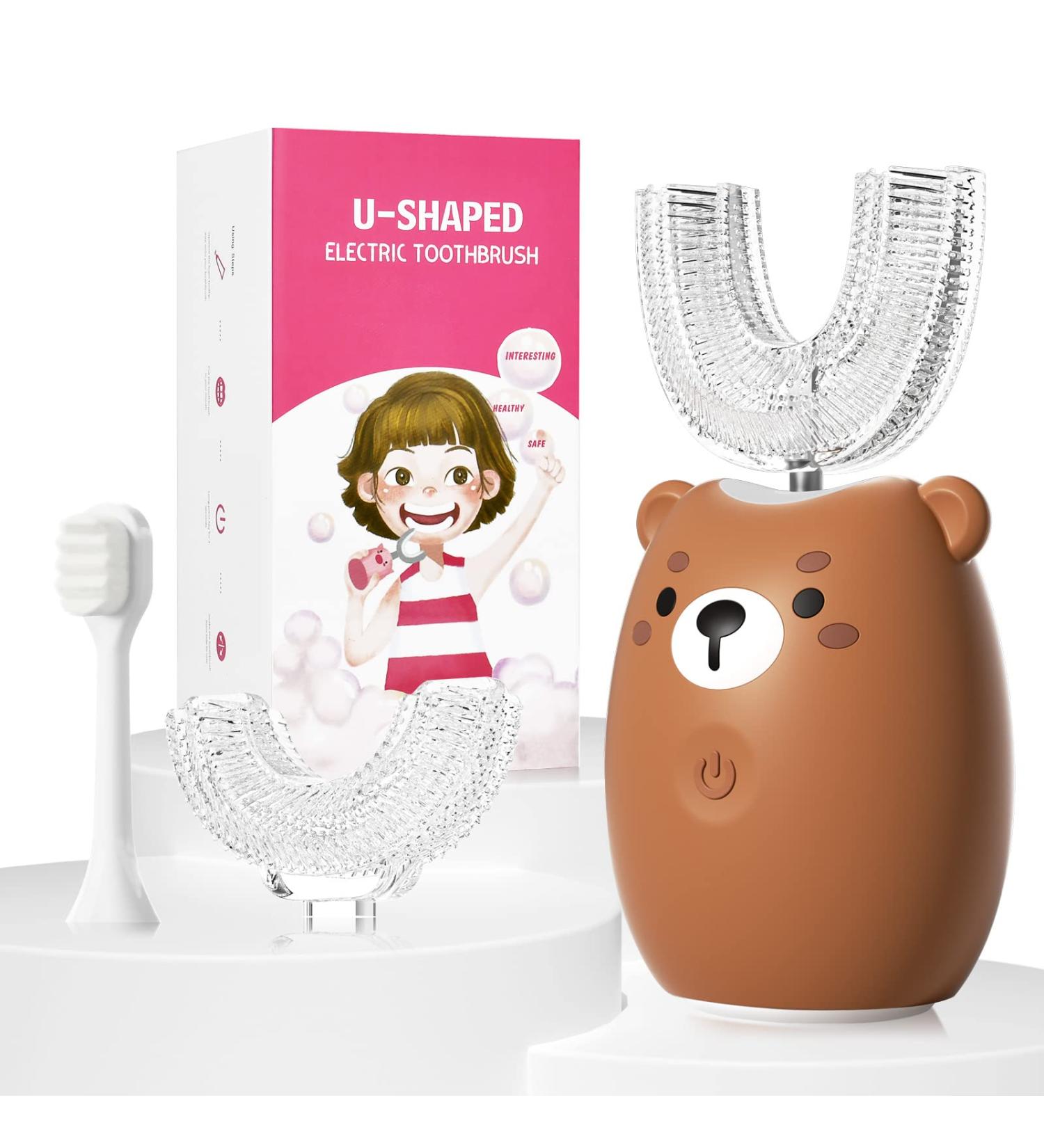 Kids Rechargeable Electric Toothbrush | Cartoon Bear Design | IPX7 Waterproof | 3 Brush Heads | Smart Reminder | Sonic Technology - Buy Online on GoSupps.com