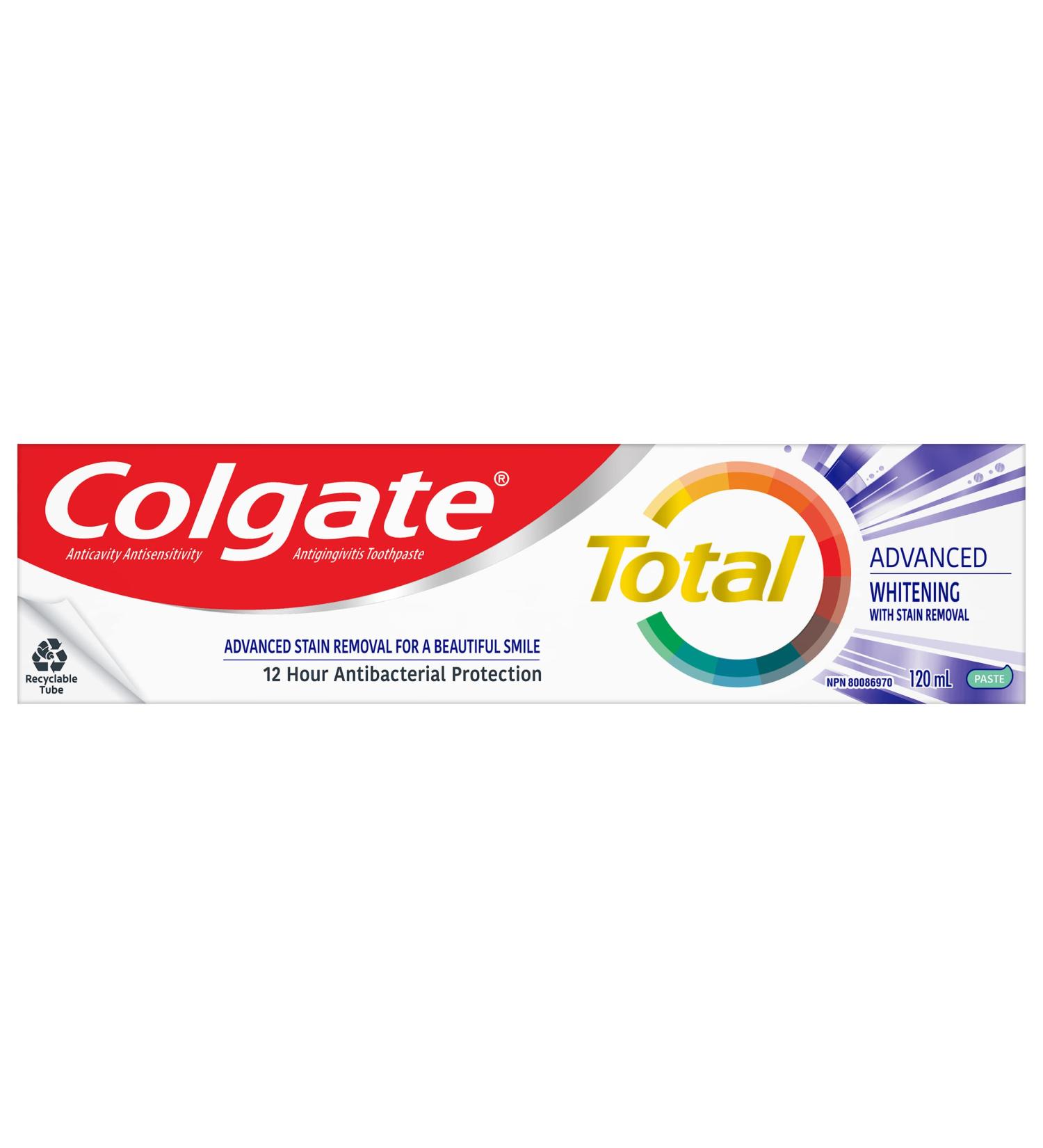Colgate Total Advanced Whitening Toothpaste with Stain Removal Multi-Benefit Teeth Whitening Toothpaste With Advanced Stain Removal For A Beautiful Smile 120 mL - Buy Online on GoSupps.com