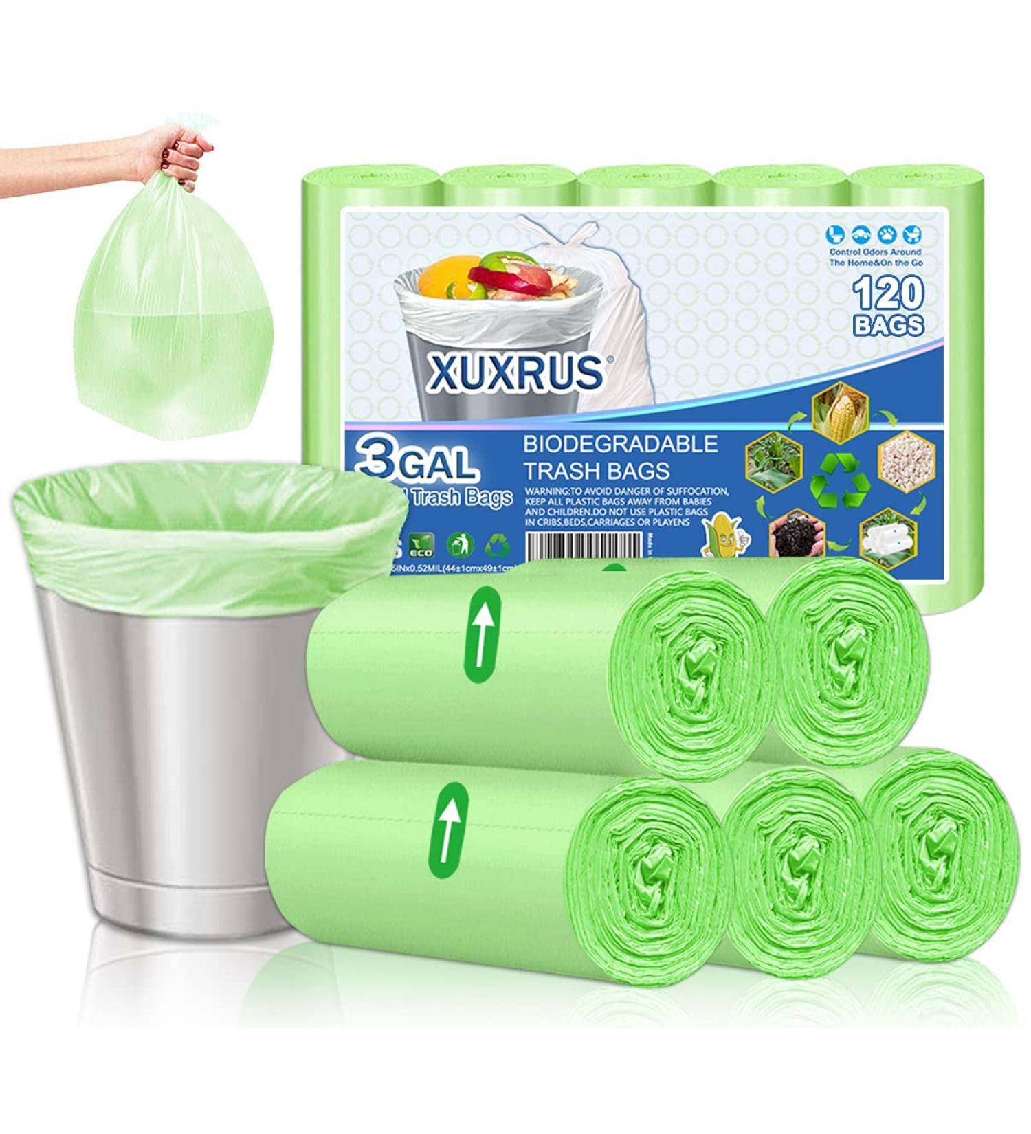 XUXRUS 10 Litres Compost Bags Small Garbage Bags Biodegradable 3 Gallon Trash Bags 100 Counts Green Bin Bags for Bathroom Bedroom Office 24 count (Pack of 5) - Buy Online on GoSupps.com