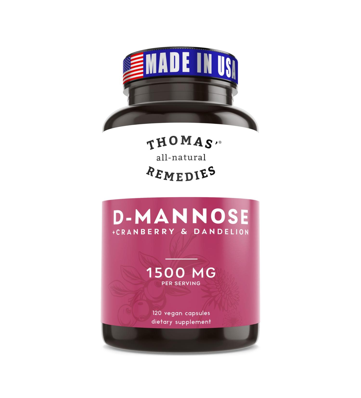 Thomas' all-natural Remedies D-mannose 1200mg - with Cranberry and Dandelion - Natural Urinary Tract and UTI Health Support - Best dmannose Capsules - NO fillers All-Natural Vegan - 120 Capsules - Buy Online on GoSupps.com