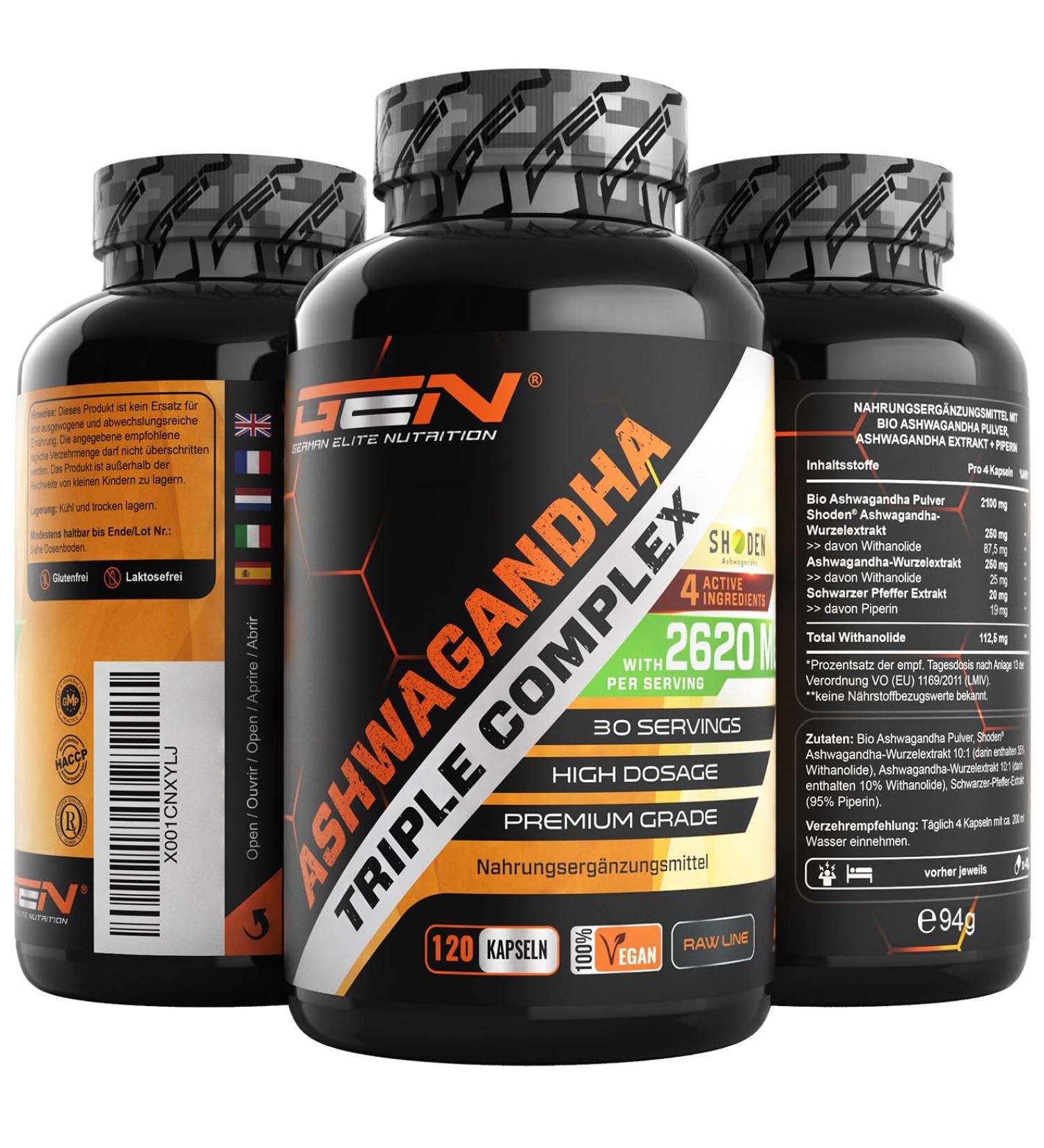 Ashwagandha Triple Extract Complex - Premium 2620mg | Ultra High Dose Shoden Withanolides + Organic Powder & Piperine | Vegan 120 Capsules - International Shipping - Buy Online on GoSupps.com