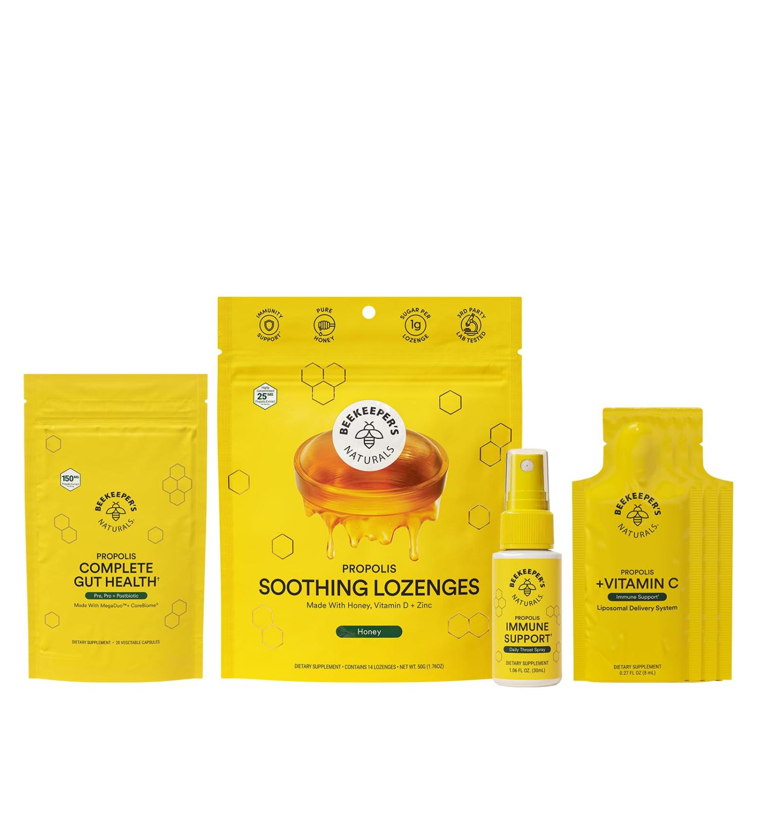 Beekeeper's Naturals Whole Health Starter Kit - Propolis Throat Spray Soothing Honey Lozenges & Liposomal Immune Support - Boost Gut Health & Immunity International Shipping Available - Buy Online on GoSupps.com
