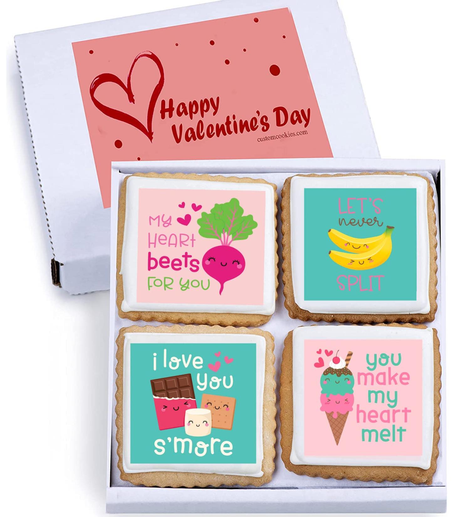 Happy Valentines Day Cookies Gift Basket  Decorated Vanilla Sugar Cookie Greeting Card  Unique Cool Food Gift Box  For Him  Her  Boy  Girl  Friend  Spouse  Wife  Prime Delivery  4 Count - Buy Online on GoSupps.com