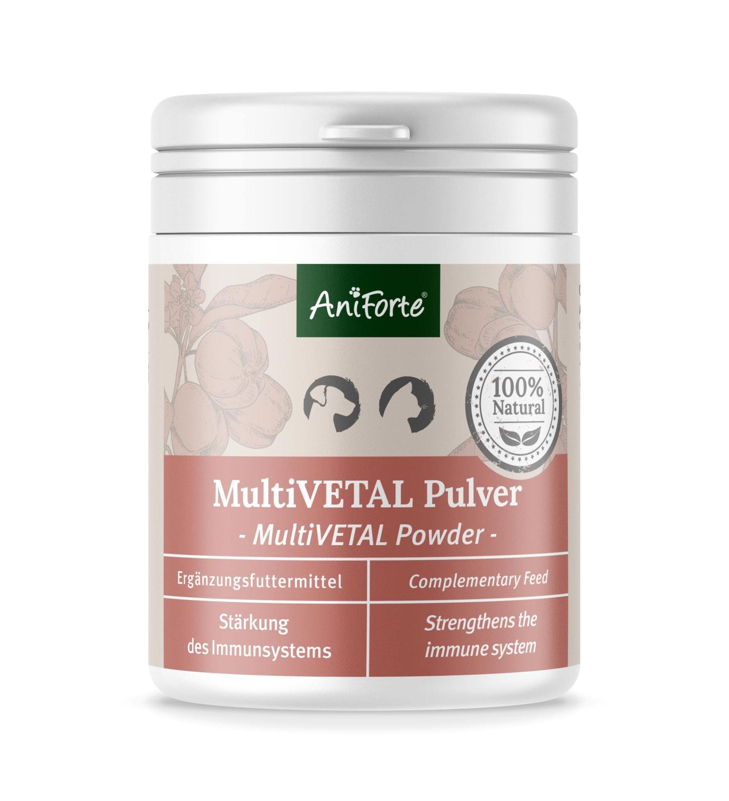 AniForte MultiVETAL Multivitamin Powder for Dogs Cats 100g - Vitamins minerals and natural nutrients for an optimal intake support of natural defenses - Buy Online on GoSupps.com