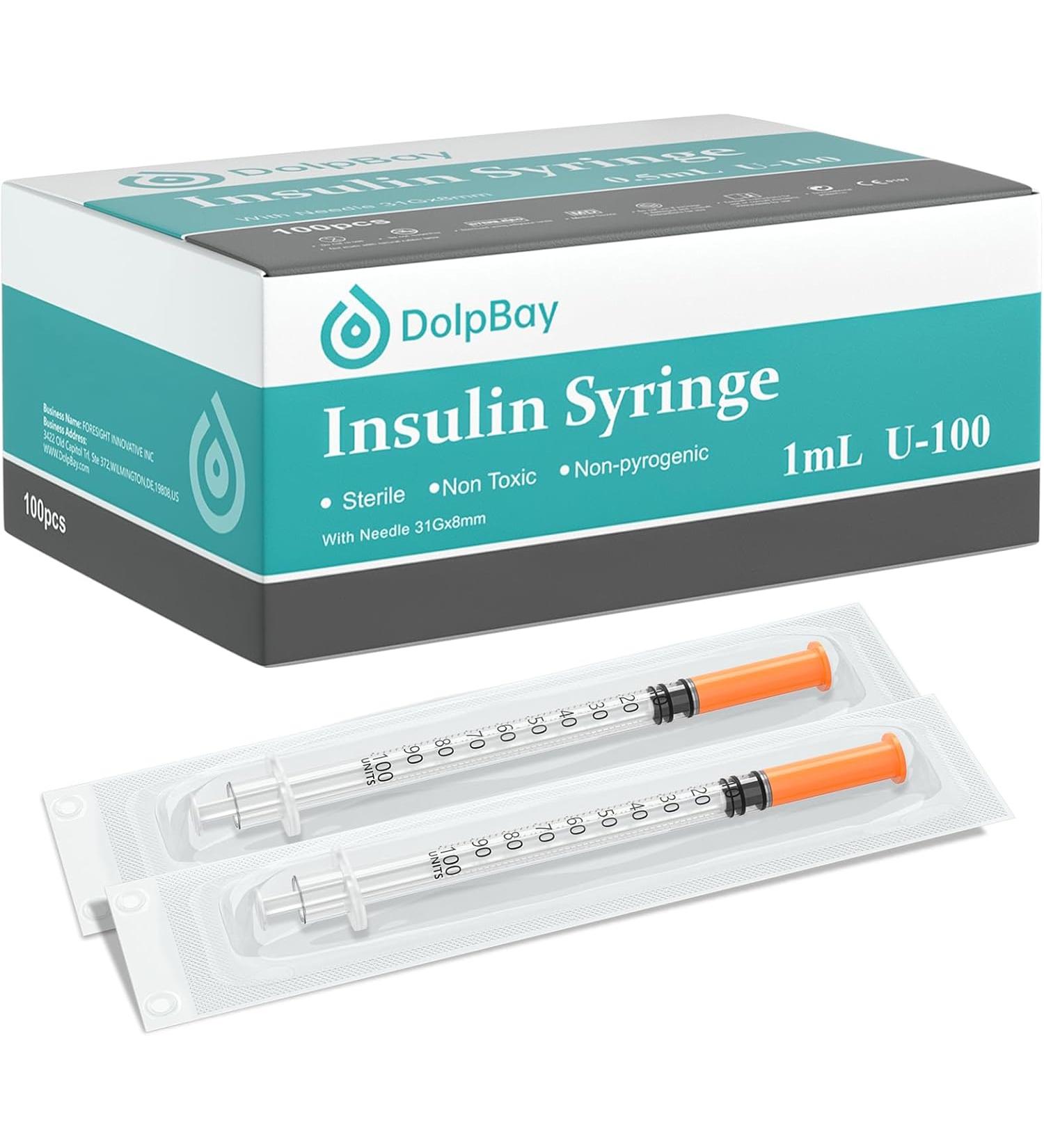 DolpBay Insulin Syringe with Needle - 1cc 31G 5/16" (8mm) - Pack of 100 - Buy Online on GoSupps.com