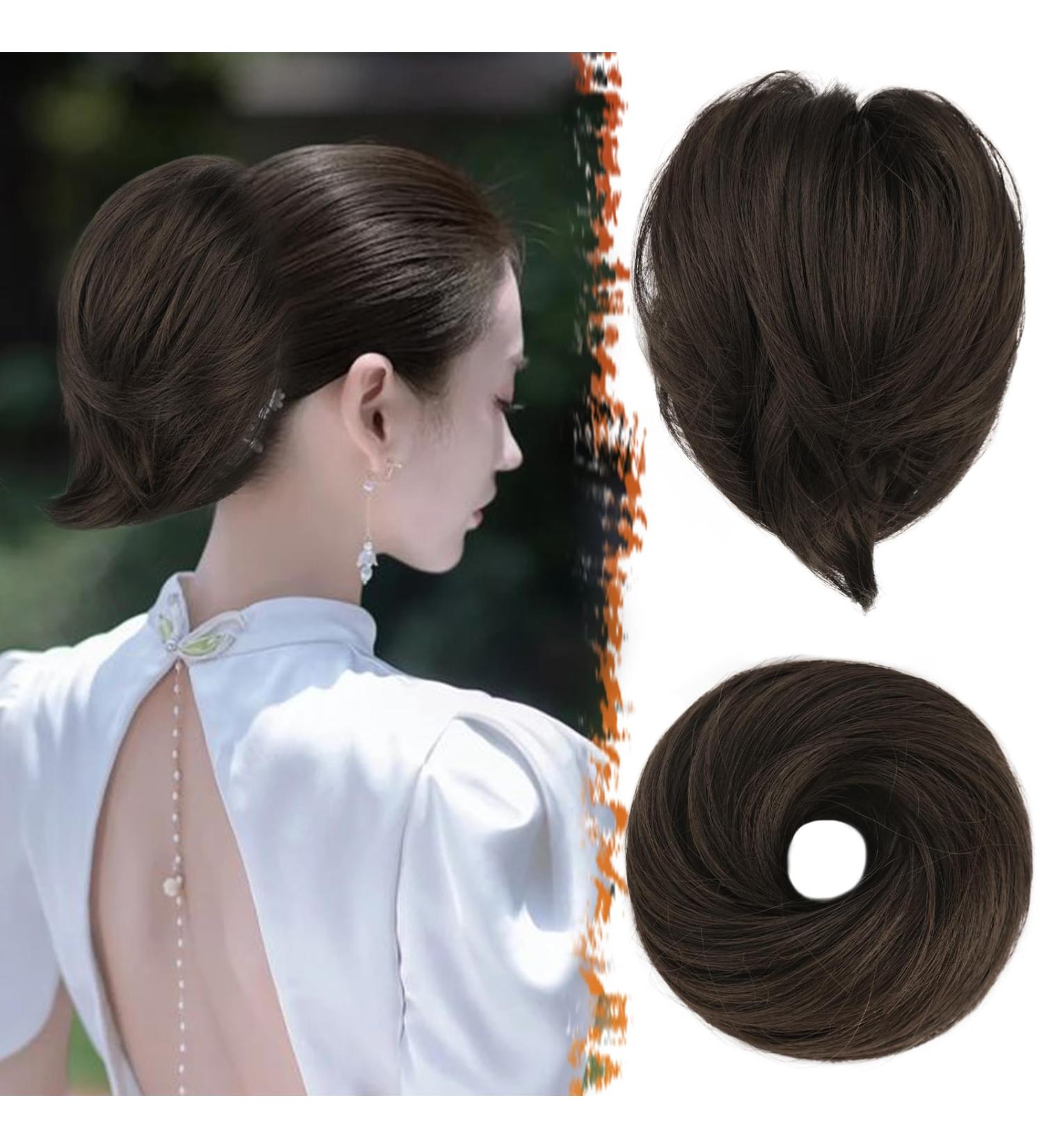 Barsdar Rades Brown Hair Extensions - Short Straight Ponytail Dutt Synthetic Scrunchy Hair Part for Women & Girls (20cm Dark Brown Mixed) - Buy Online on GoSupps.com
