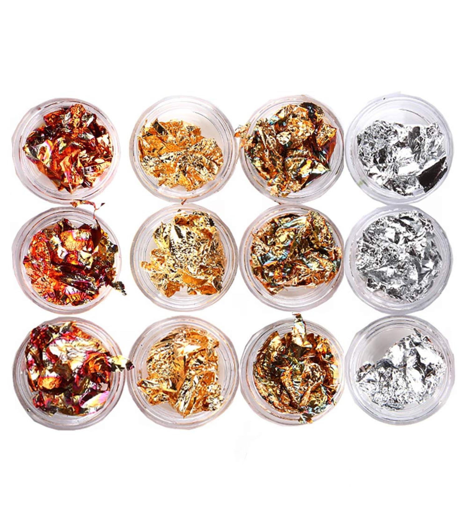 12 Boxes Nail Art Foil Glitter Flakes in Gold, Silver & Copper - Nail Sequins for Decorations - Buy Online on GoSupps.com