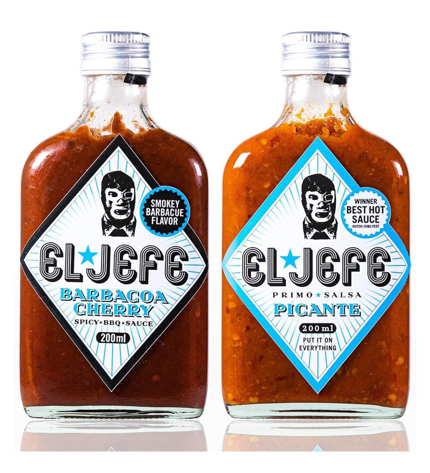 The Chief Cousin Salsa El Jefe Primo Sauce Hot sauce 2Pack BBQ Cherry & Spicy 2x 200ml