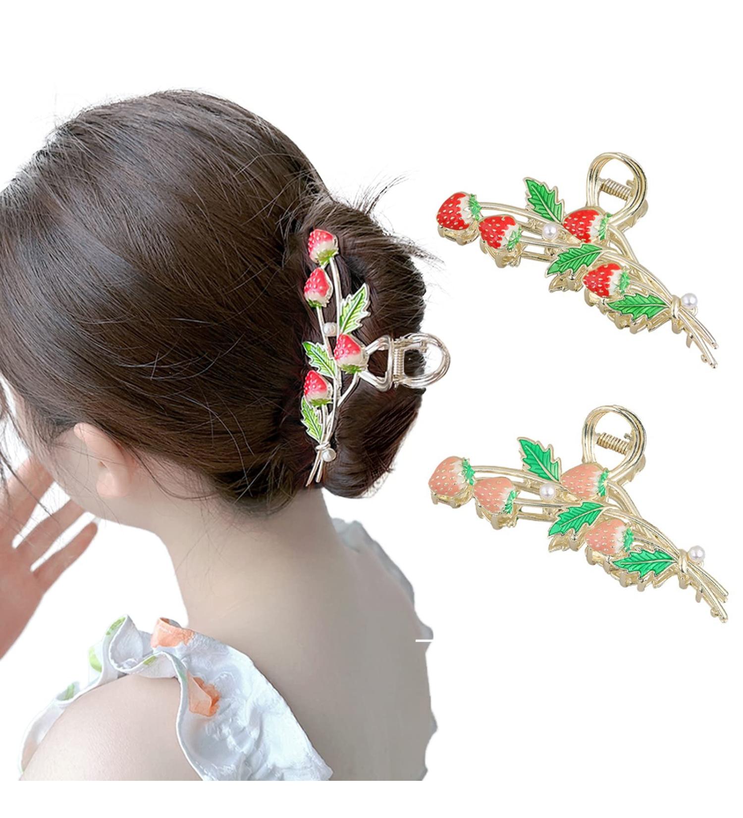 2PCS Metallic Strawberry Claw Clips - Fashionable Hair Accessories for Strong Hold | Women and Girls Hairstyling - Buy Online on GoSupps.com