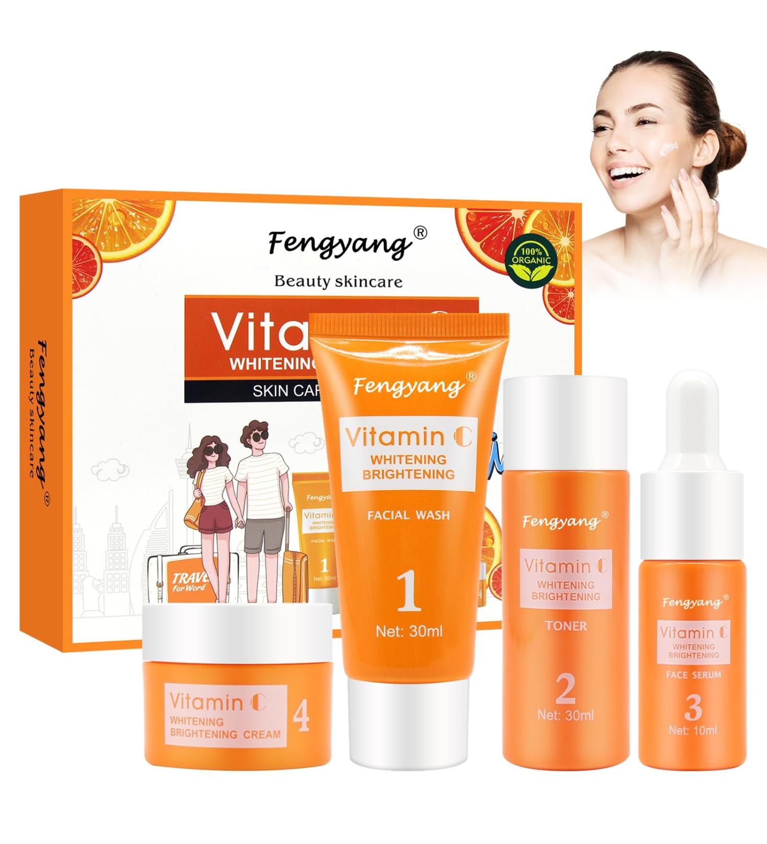 Fengyang 4 Pack Vitamin C Skin Care Set Vitamin C Skincare Set Anti-Aging Vitamin C Face Care Brightening Travel Kit Moisturize Skin - Buy Online on GoSupps.com