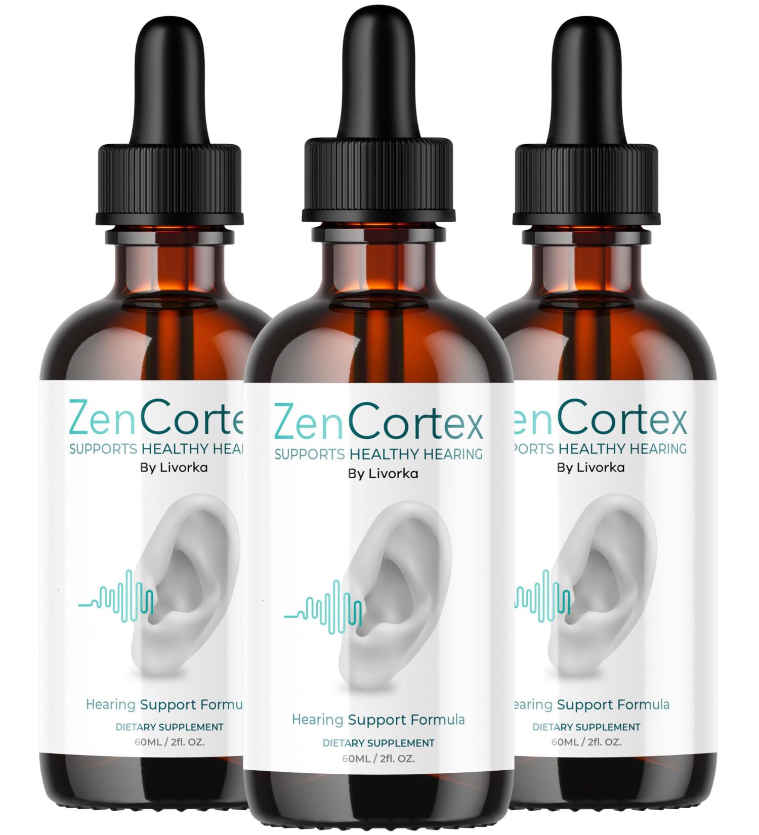 LIVORKA ZenCortex Drops Liquid Supplement for Ear Health Supports Healthy Hearing - 3 Bottles (90 Day Supply) - Pack of 3 - Buy Online on GoSupps.com
