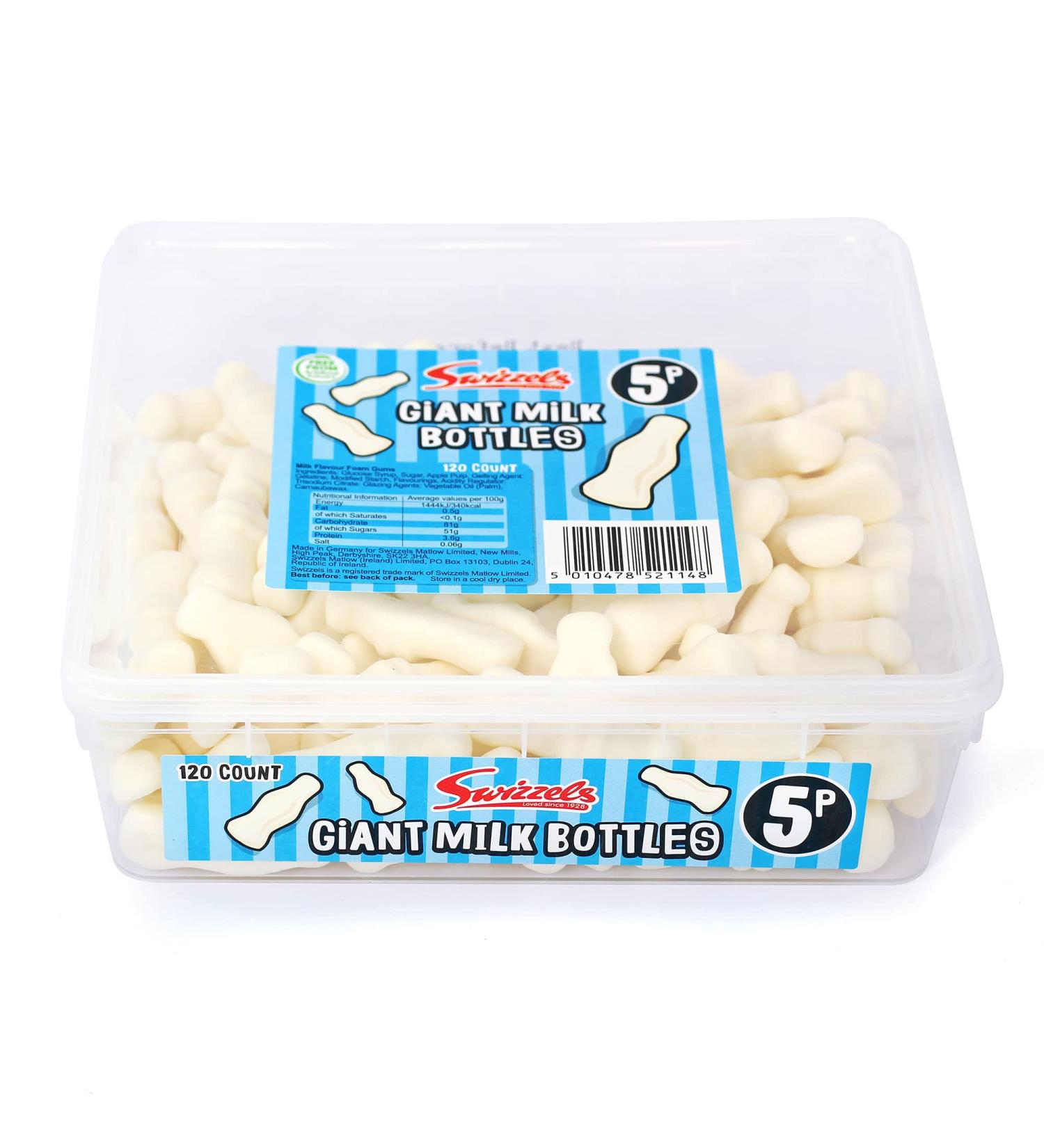 Swizzels Giant Milk Bottle Sweets Milk Flavour Foam Gums- Tub of Sweets (120 Sweets) - Buy Online on GoSupps.com