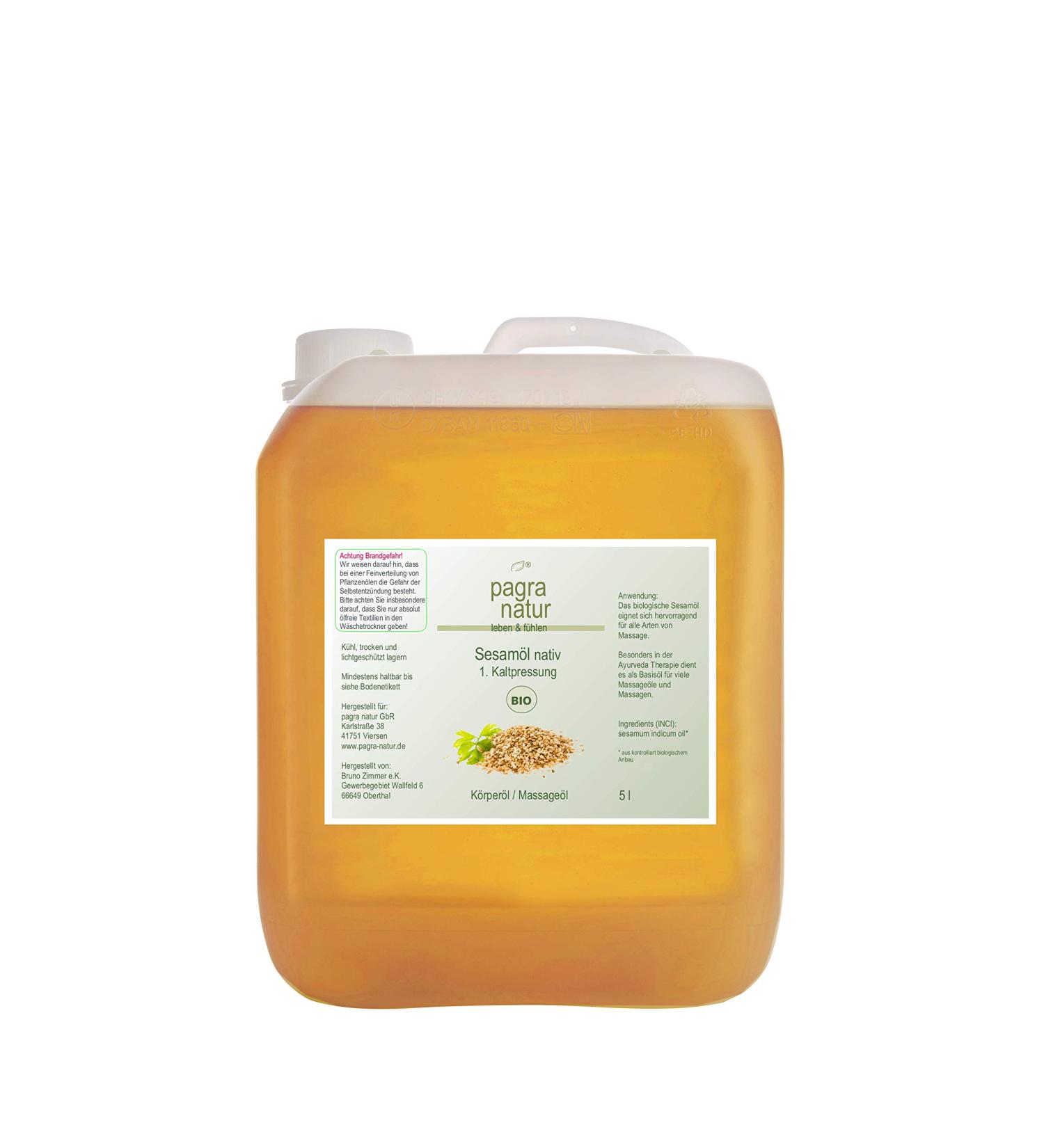 Pagra Natur Massage Oil - Organic Virgin Sesame Oil 1st Cold Pressed 5L Canister - Premium Quality for Relaxation & Wellness - Buy Online on GoSupps.com