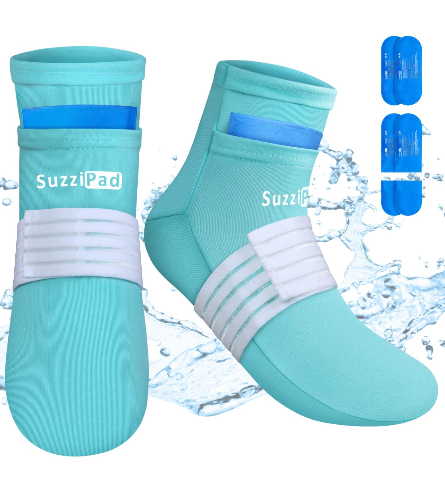 SuzziPad Cold Therapy Socks with 6 Gel Ice Pack for Foot Pain Relief - Cooling Socks for Chemotherapy, Heel Pain, Achilles Tendonitis, Sprained Ankle - S/M Aqua - Buy Online on GoSupps.com