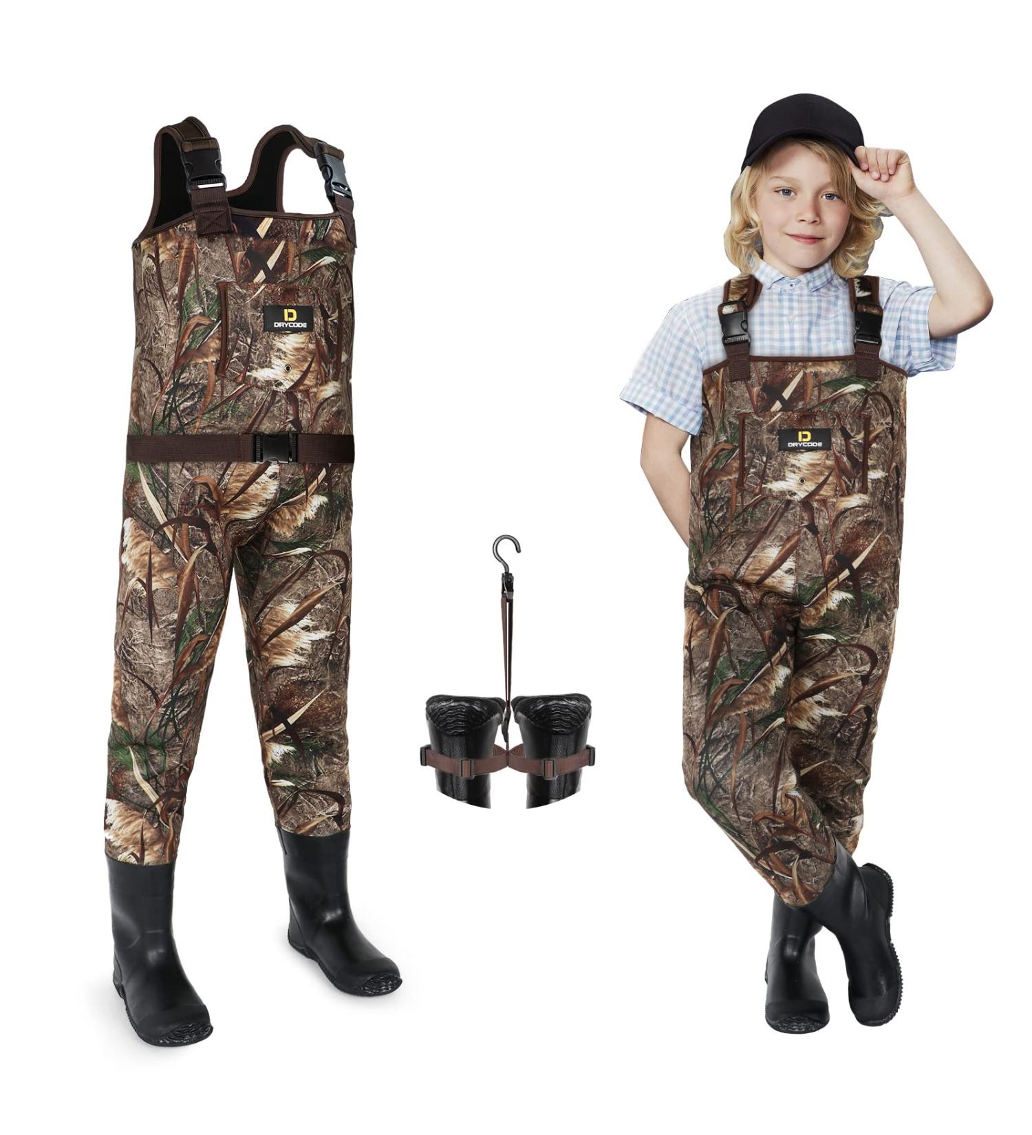 DRYCODE Kids 4mm Neoprene Chest Waders with Insulated Boots - Youth Waterproof Warm Waders for Duck Hunting & Fishing - Boys and Girls Sizes 6/7, Reed Grass Brown - Buy Online on GoSupps.com