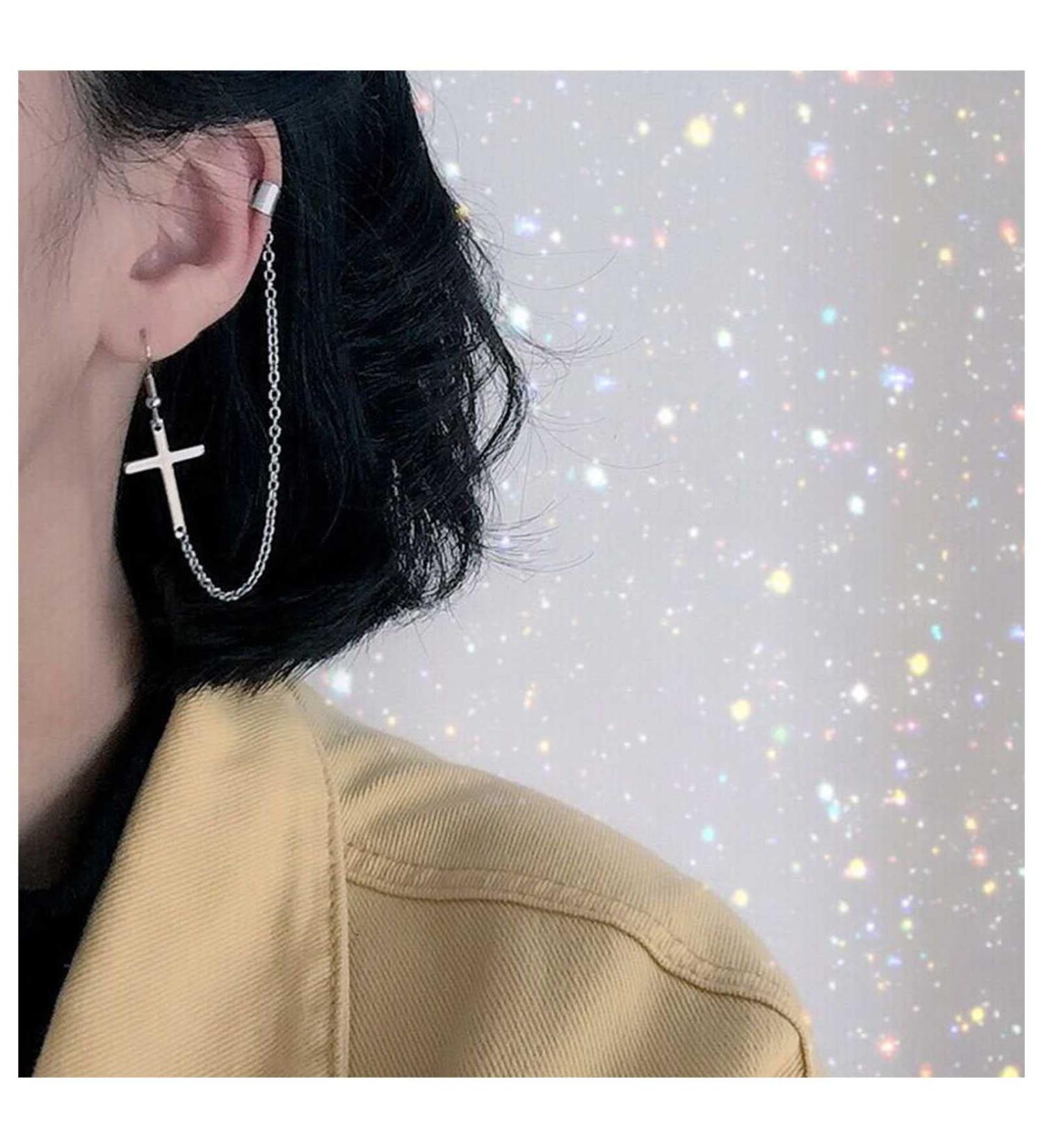 Shop Vintage Cross Chain Earrings - Silver Dangle & Helix Ear Cuff Jewelry for Women & Girls | International Shipping - Buy Online on GoSupps.com