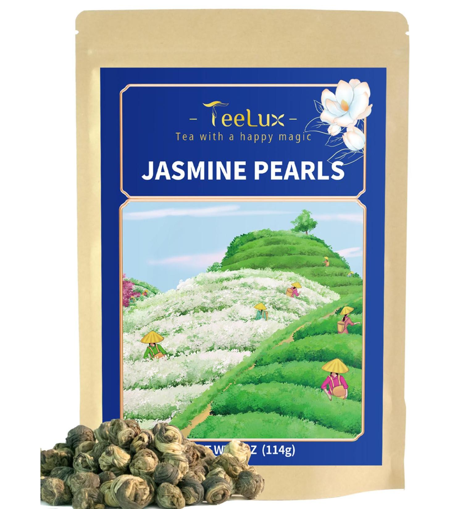 Jasmine Pearls Green Tea - Handrolled Loose Leaf with Natural Aroma - 114g/4oz - Buy Online on GoSupps.com