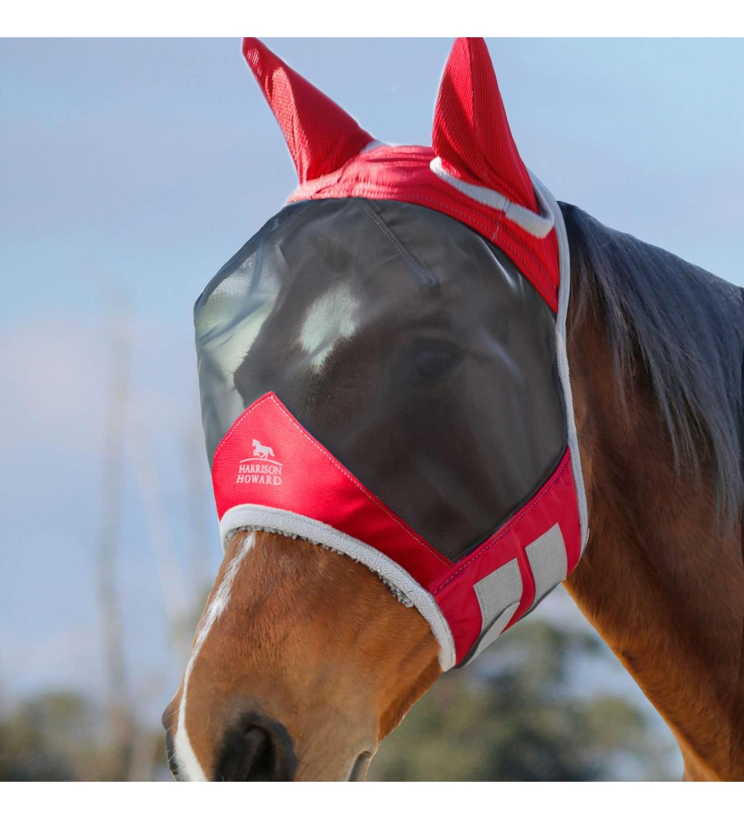 Harrison Howard CareMaster Pro Horse Fly Mask - UV Protection & Ear Protection - Ruby Red for Thoroughbreds (M) - Buy Online on GoSupps.com